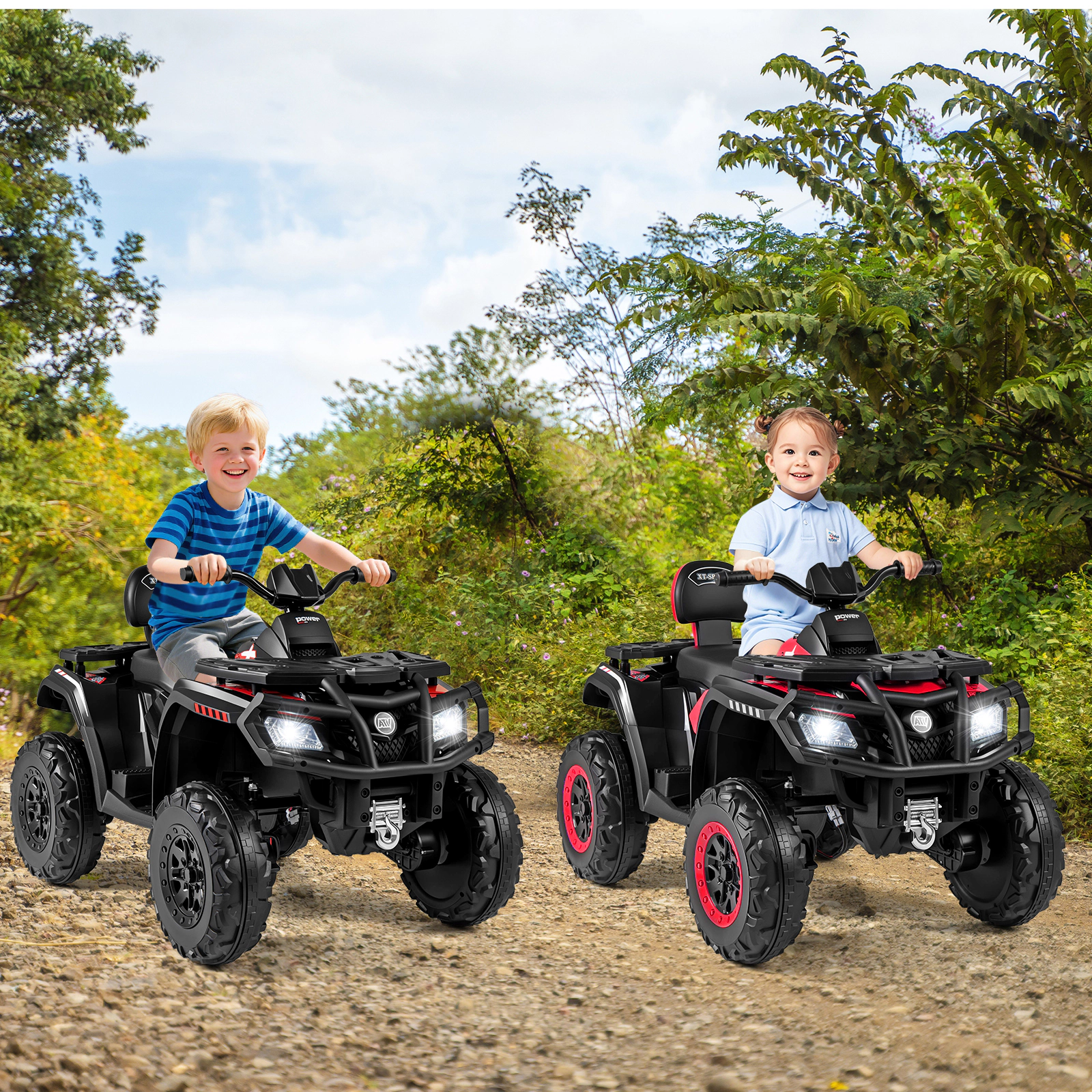 LJG 24V Kids ATV 2-Seater with 4 Motors LED Lights and Music