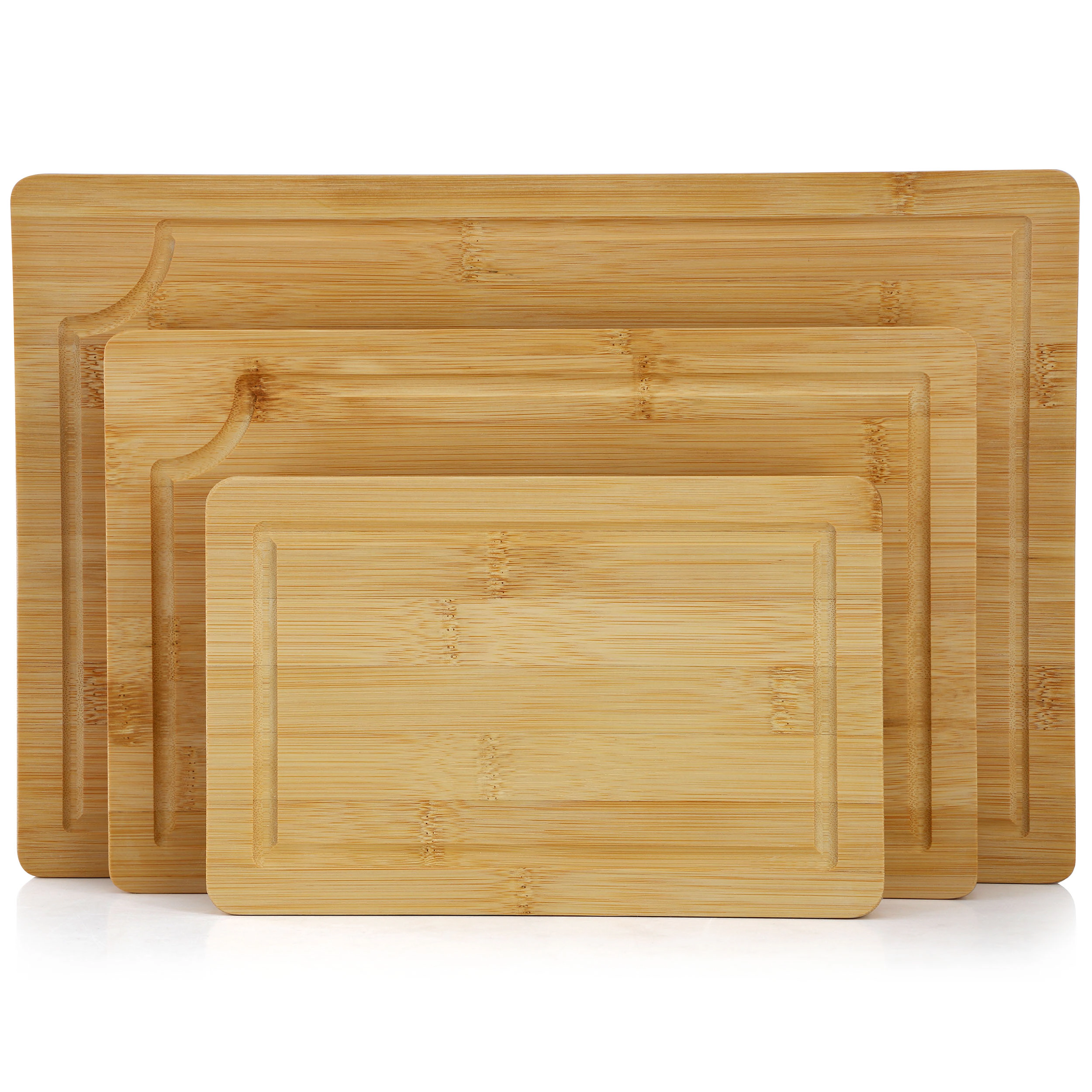 MegaChef 3 Piece 9 Inch, 12 Inch, and 15 Inch Bamboo Wood Cutting Board Set with Juice Grooves