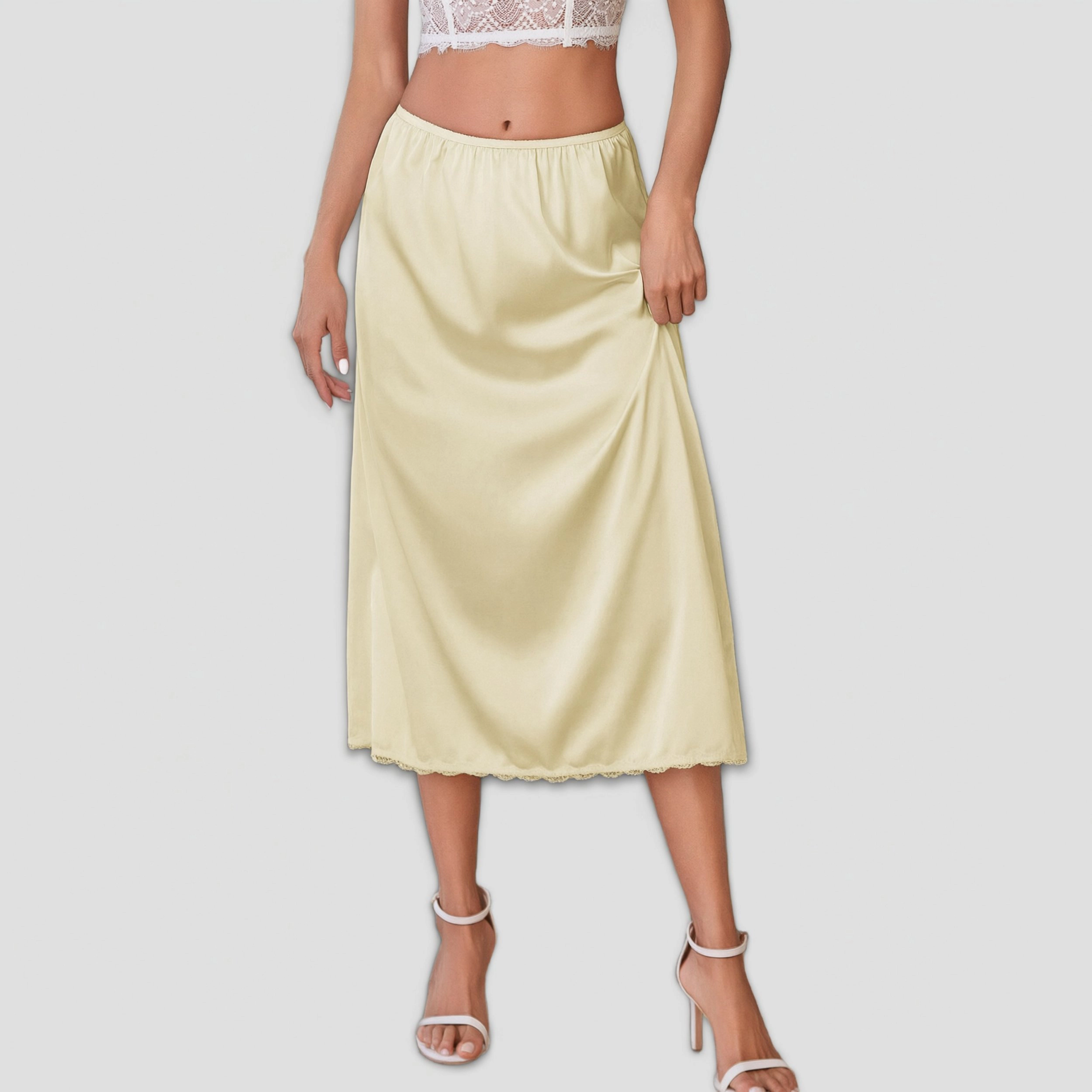 Avidlove Women's Satin Half Slip with Lace Hem