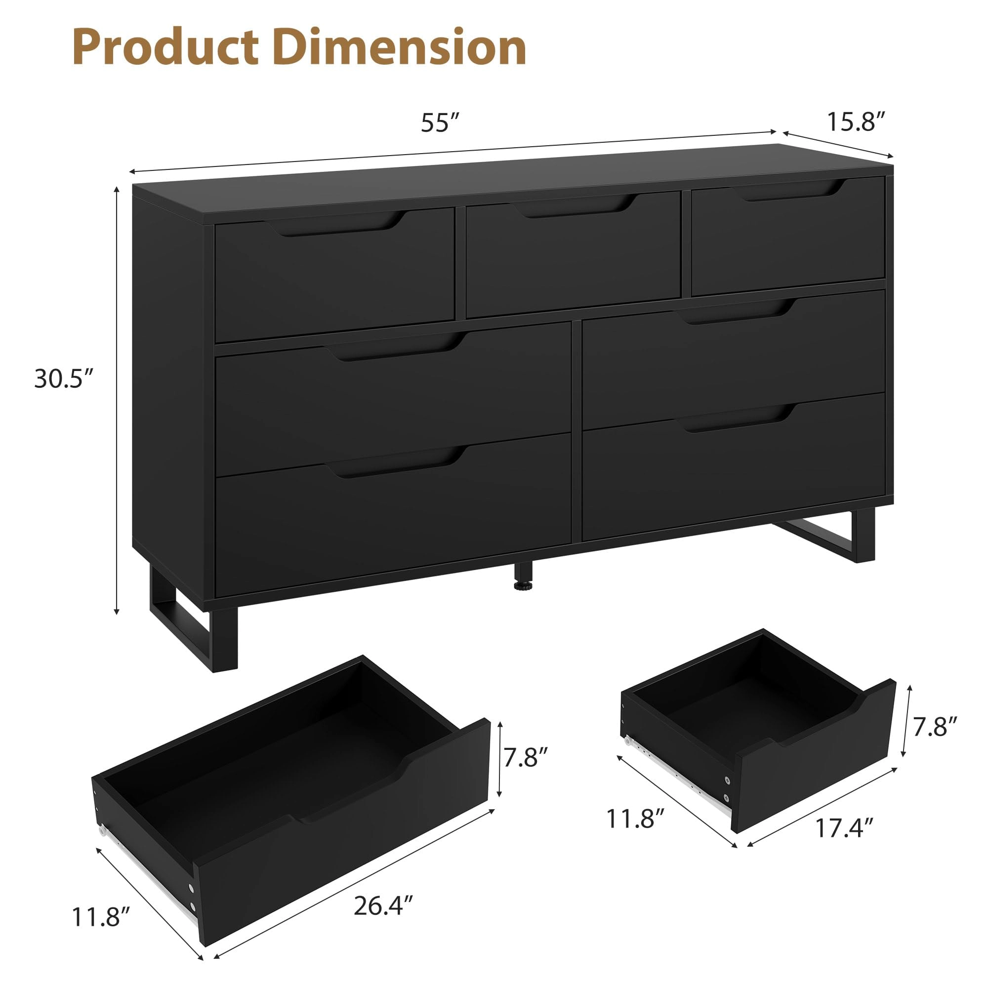 7 Drawer Dresser for Bedroom, 55" Wide Freestanding Wooden Storage Chest Living Room