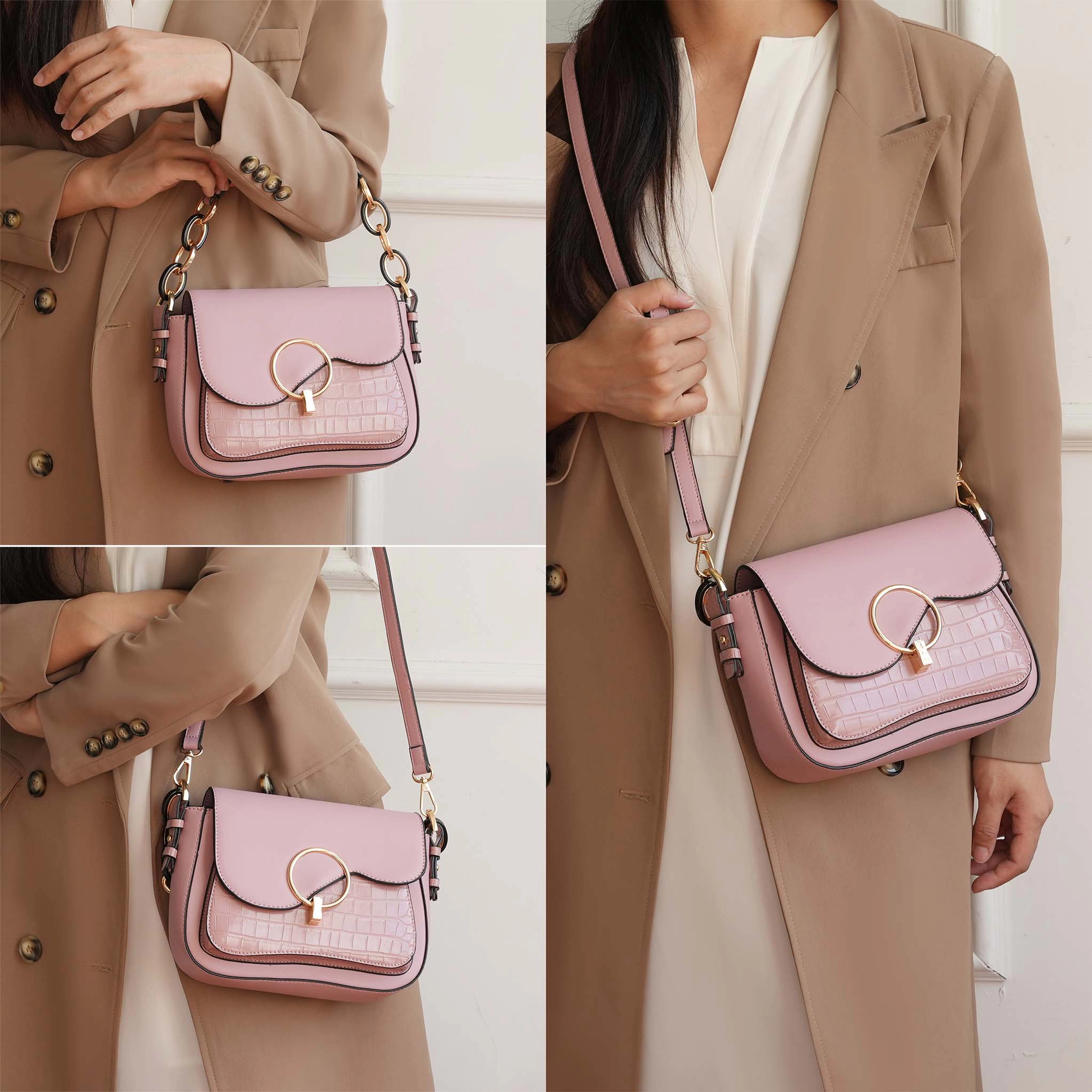 Mia K Collection Structured Vegan Leather Crossbody Bag - Gold Hardware