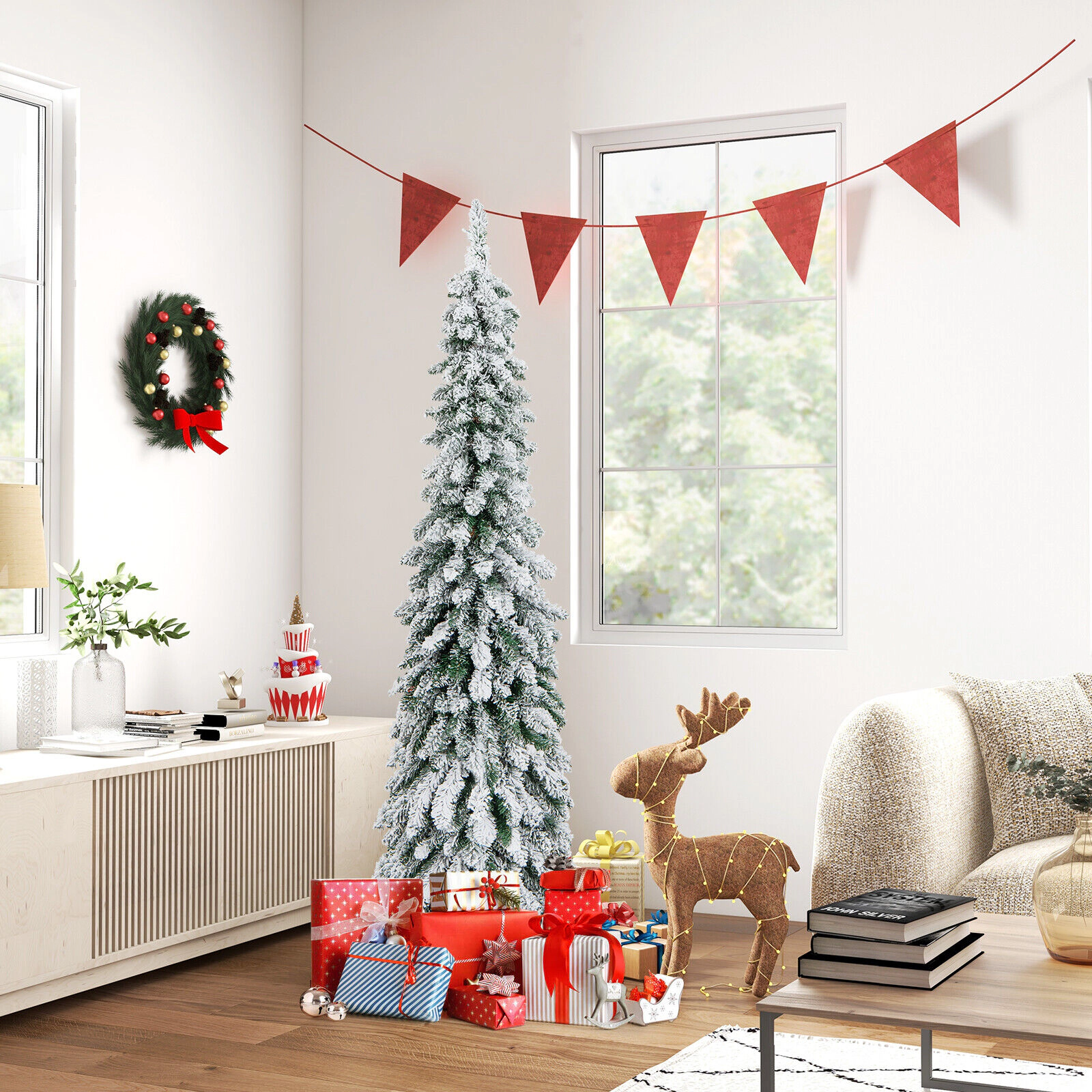 SlickBlue Slim Pencil Christmas Tree with Warm White & Multicolor LEDs