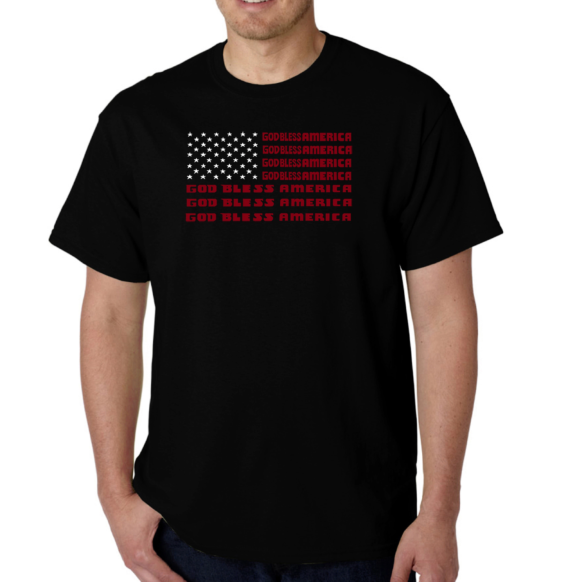 LA Pop Art Men's God Bless America Word T-Shirt, 100% Cotton, Crew Neck Short Sleeve, Regular Fit