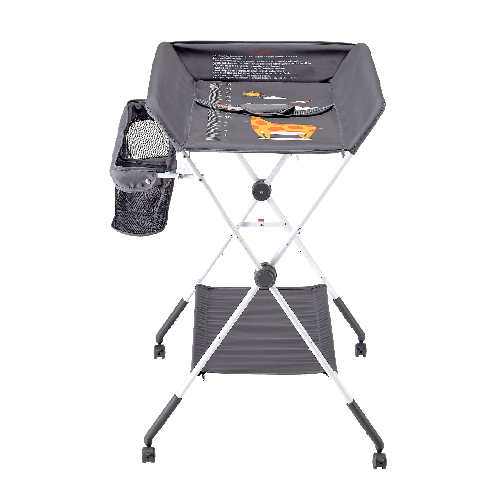 HONGGE Foldable Baby Changing Table with Side Basket, Adjustable Height, Lockable Wheels