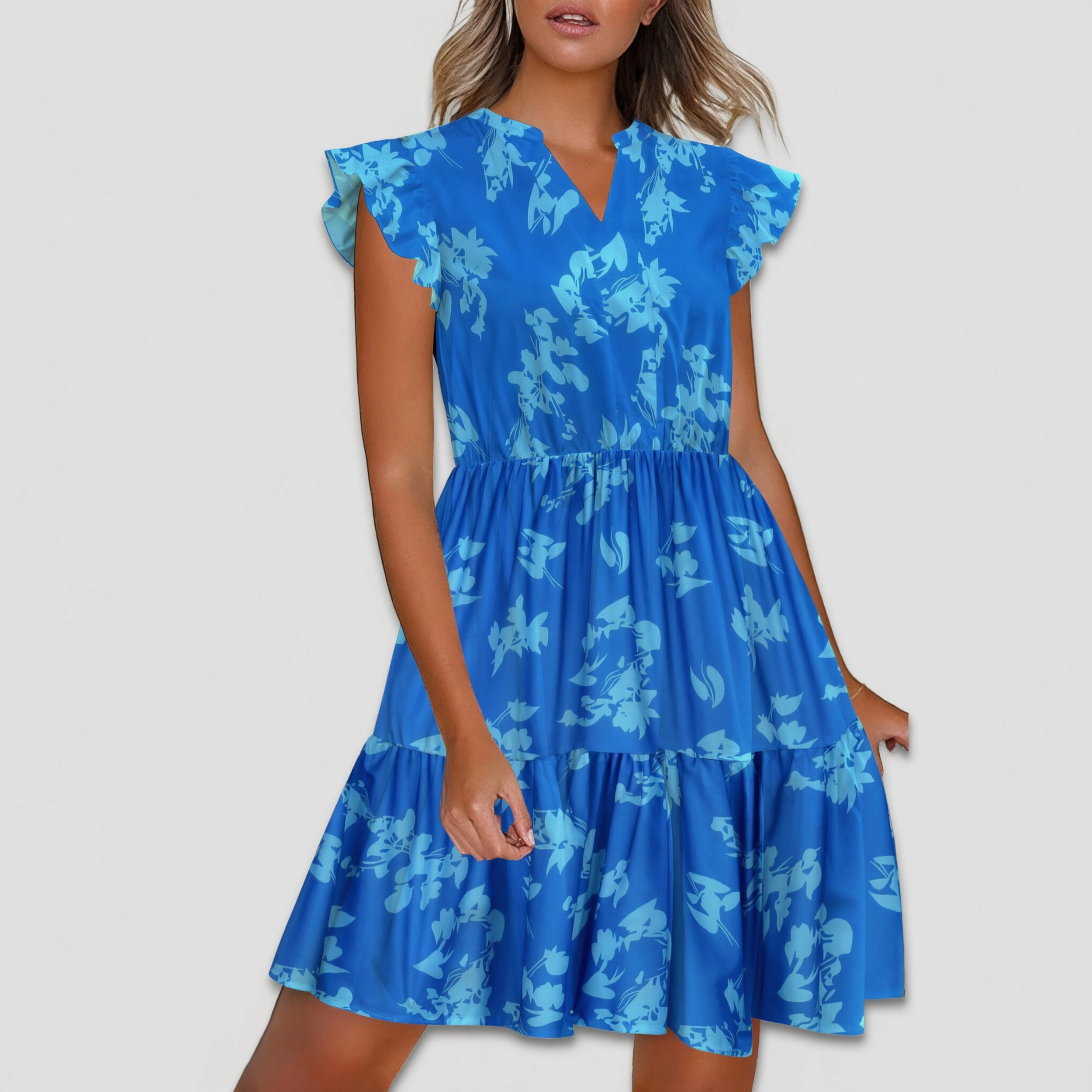Zeagoo Women's V Neck Ruffle Sleeve Dress
