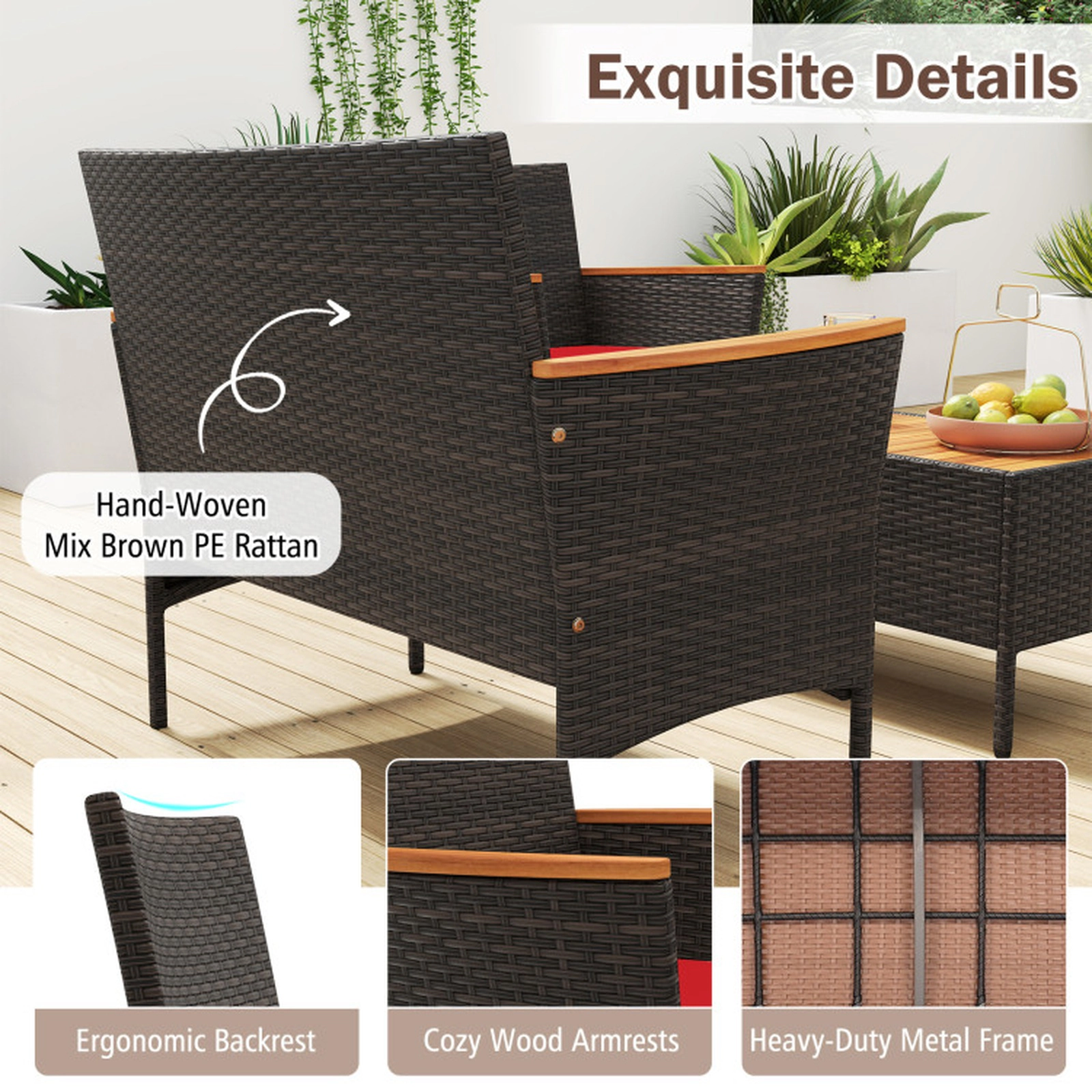 SUGIFT 8-Piece Red Patio Wicker Sofa Set with 4 Chairs and 2 Loveseats 16-in Seat H 800-lb Loveseat Capacity