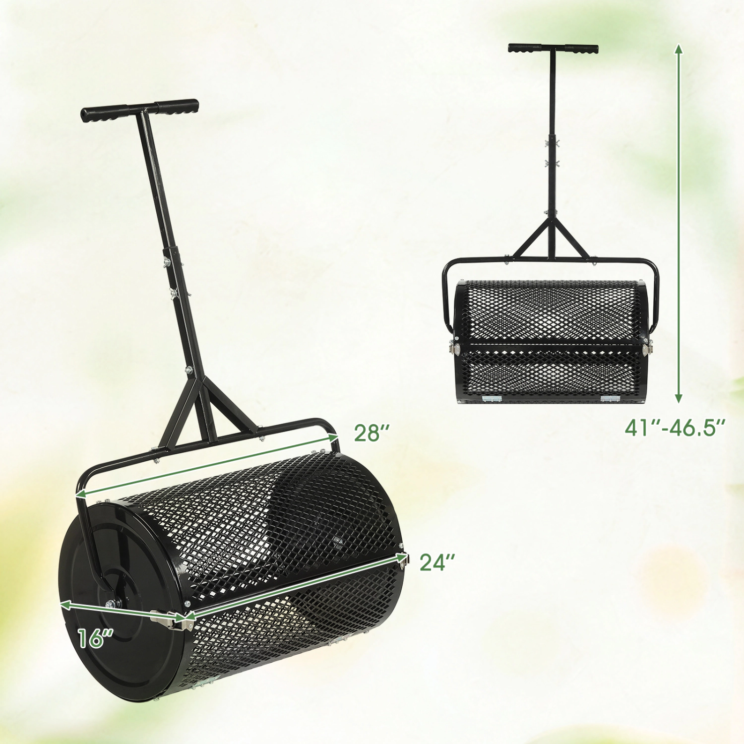 LJG 24 Inch Compost Spreader Peat Moss Roller with Height-Adjustable T-Shaped Handle