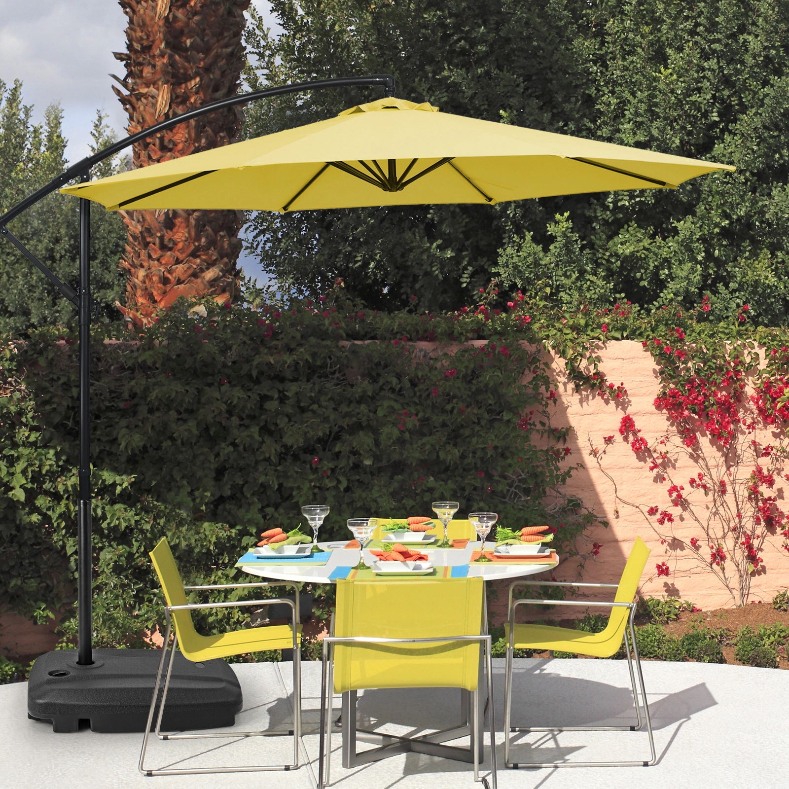 Slickblue Fillable Cantilever Umbrella Base Stand with Wheels for 9 Ft Offset Umbrella