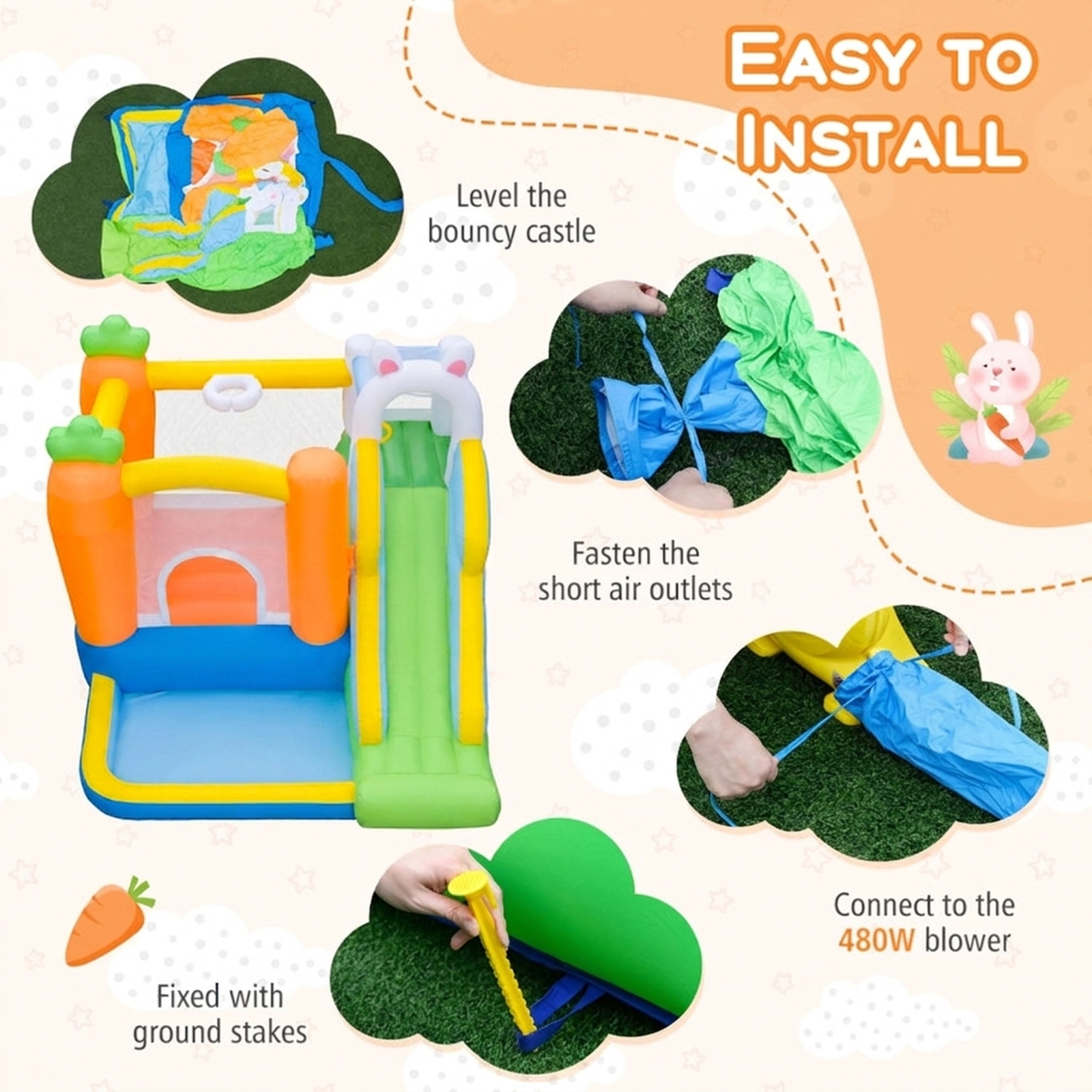 SUGIFT Climbing Wall Ball Pit Slide and 480W Blower for Ages 3-12 Kids Bounce House