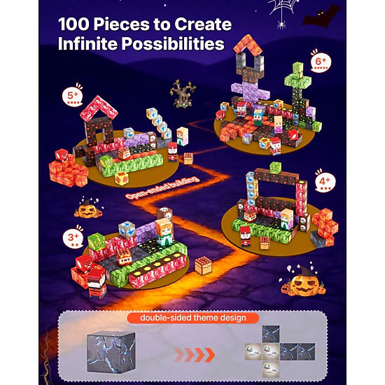 HONGGE Kids 100 Piece Dark Castle Magnetic Building Cube Set with ...