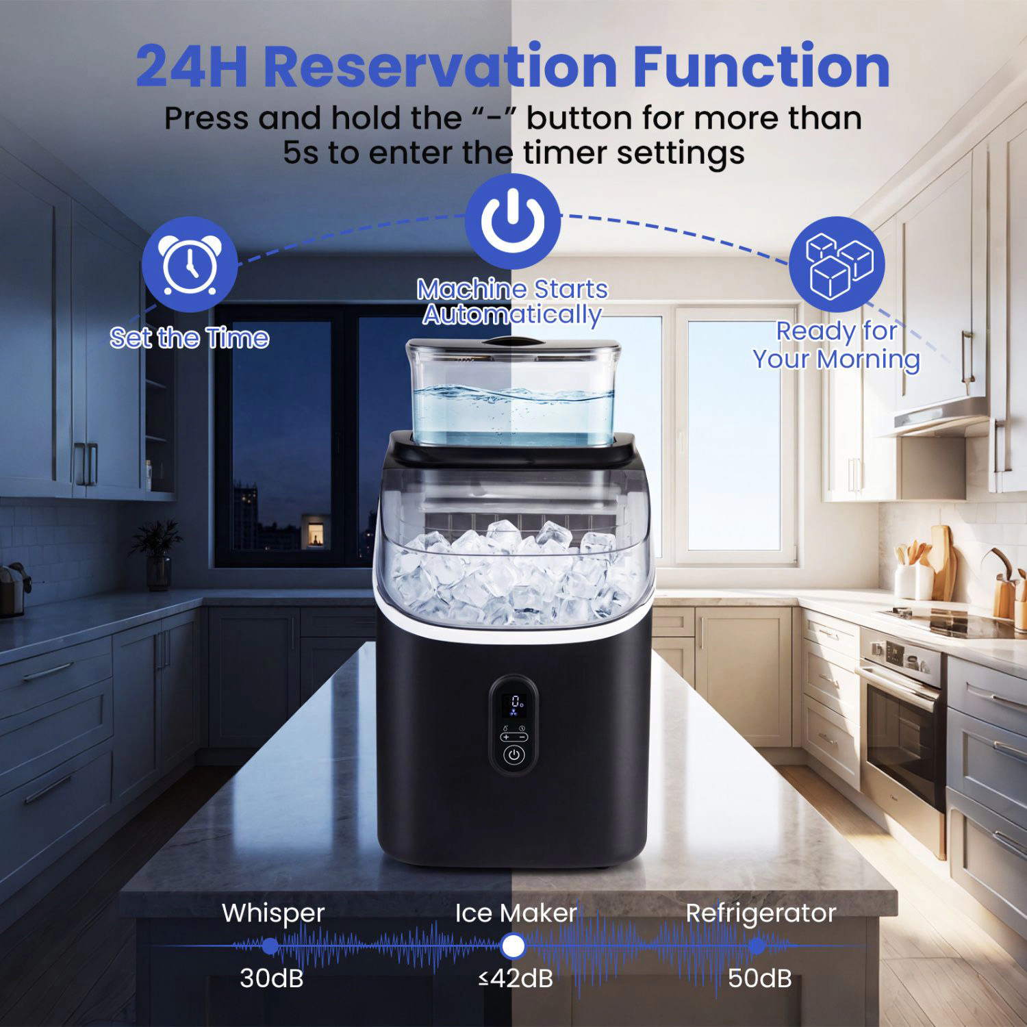 SlickBlue Black Countertop Cube Ice Maker, 34 Lbs Daily