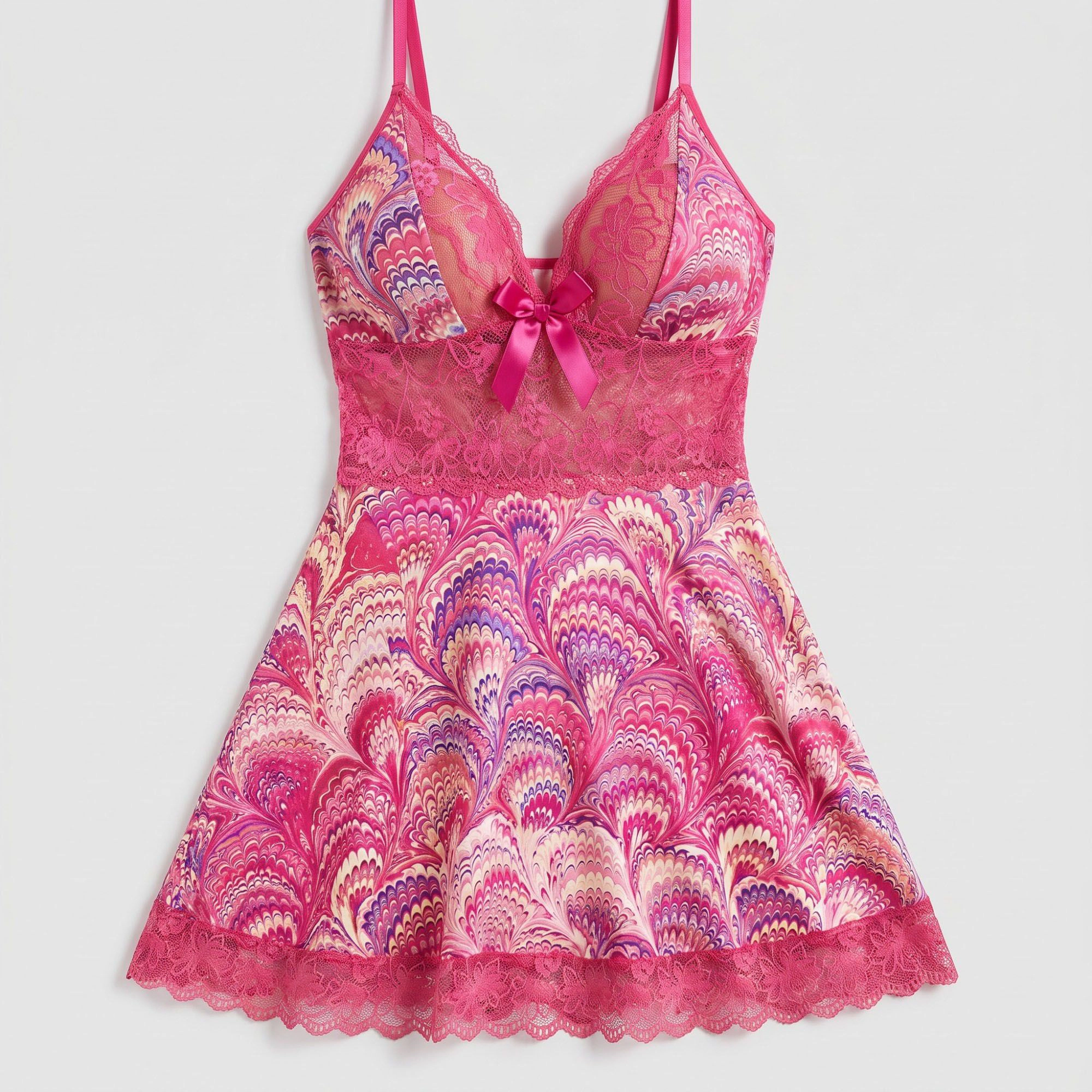 Anna-Kaci Women's Printed Lace Trim Chemise Nightgown