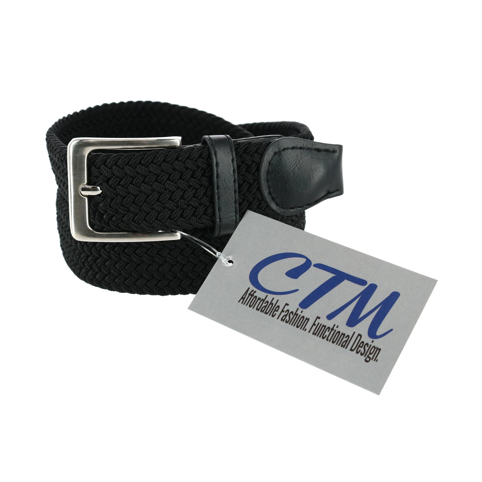 CTM Men's Braided Stretch Belt Silver Buckle Adjustable Elastic