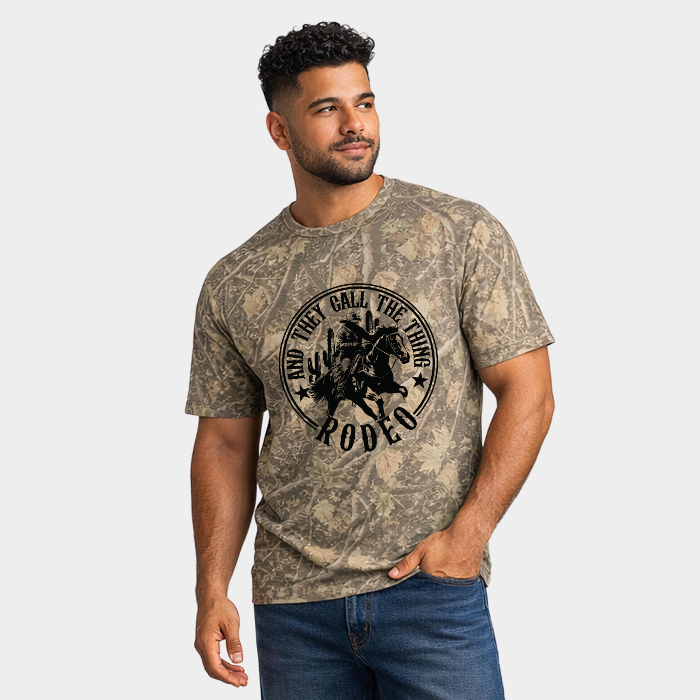 Simply Sage Market - Men's Heavyweight Camo Tee Call The Thing Rodeo Circle