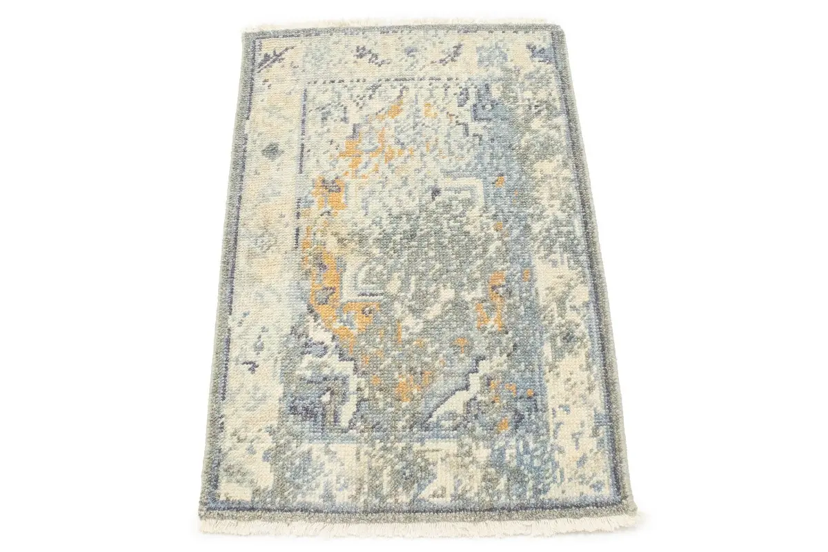 Magic Rugs 2'0 X 2'11 Hand Knotted Muted Cream Distressed Heriz Wool Rug