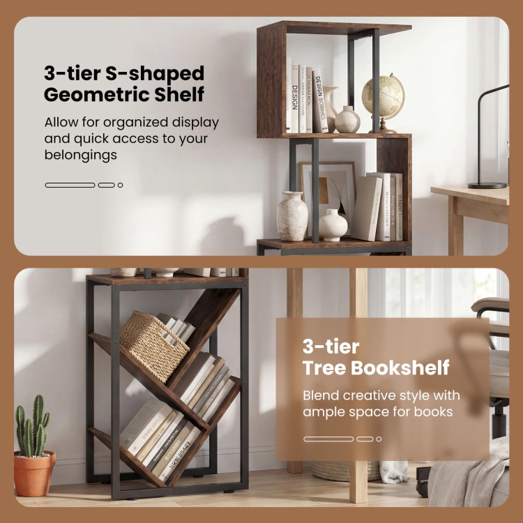 Hivvago 6-Tier Bookshelf Floor Standing Tree S-Shaped Geometric Bookcase with Open Shelves