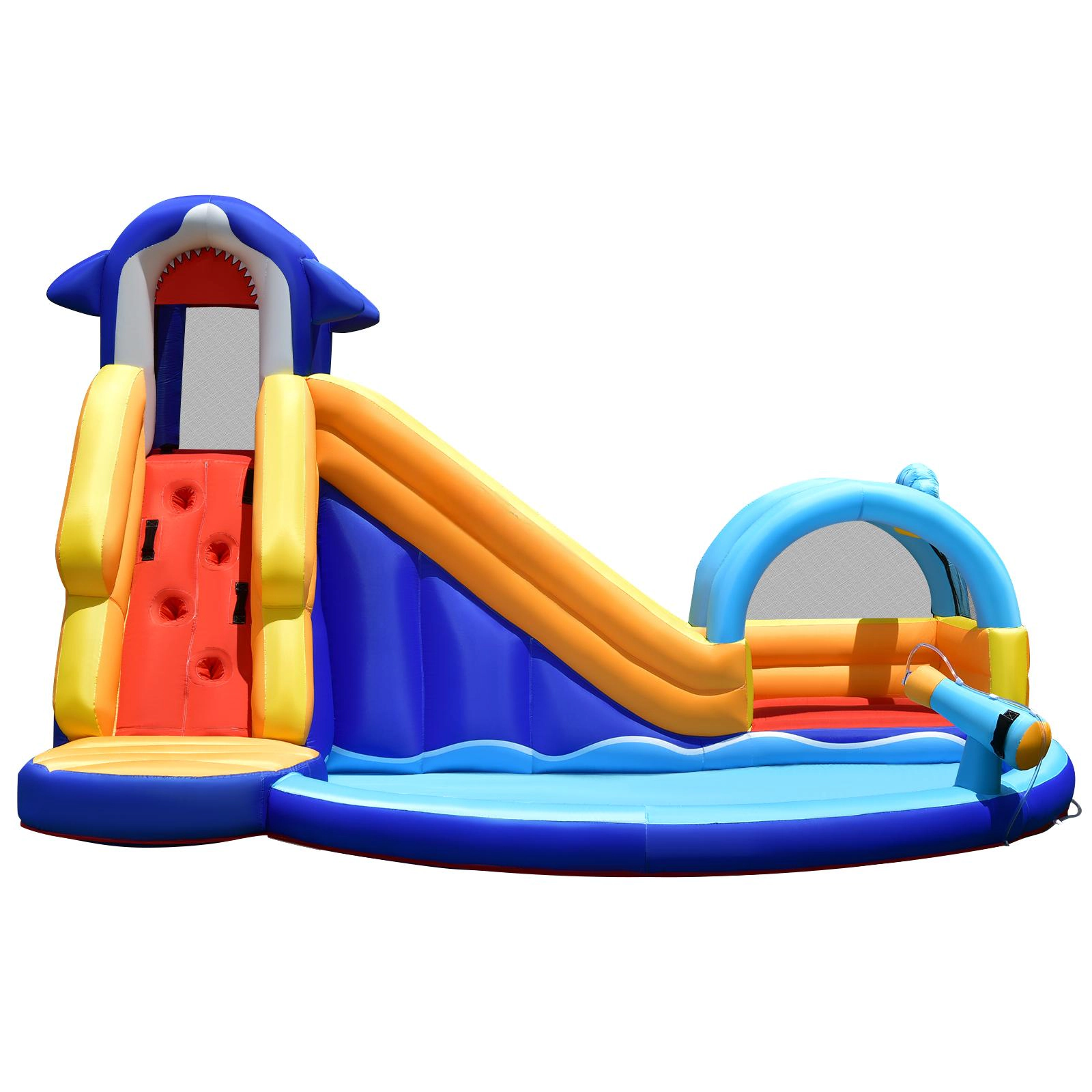 SUGIFT Blue 14-ft Inflatable Bouncy House with Water Slide Splash Pool and Mesh Safety Walls for Yard