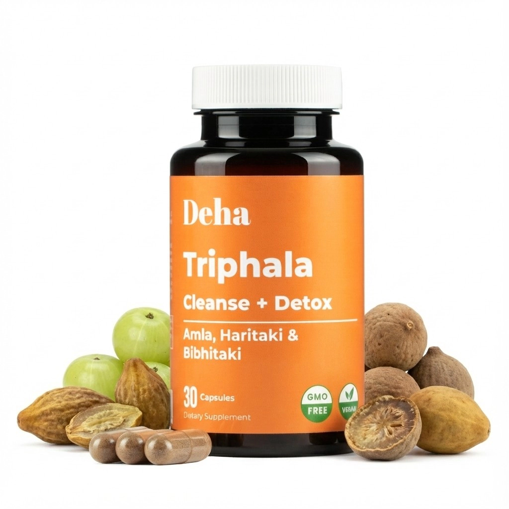 Deha Triphala Capsules for Digestive Support Gut Cleanse & Detox Vegan Non GMO