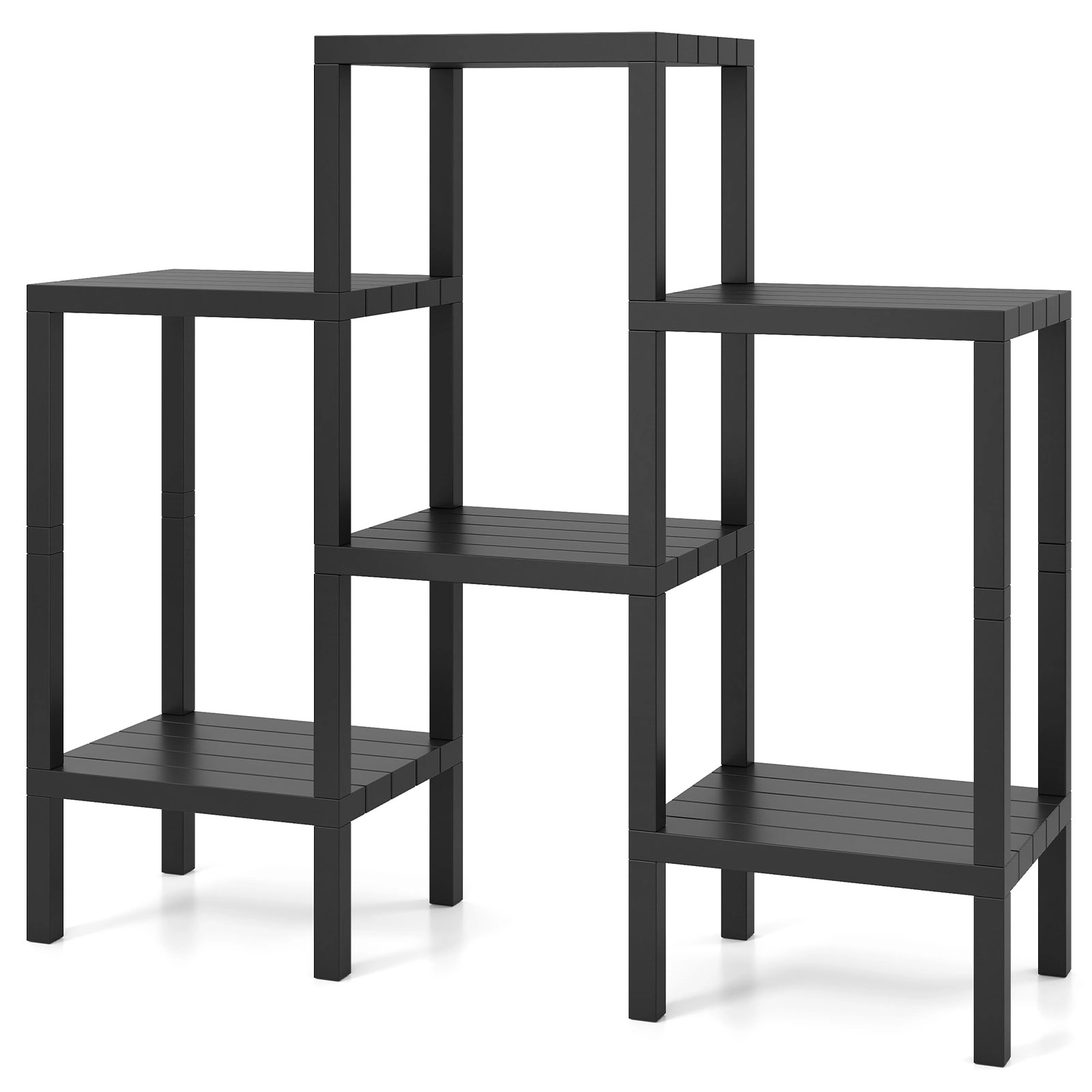 SUGIFT Black 6-Tier Modular Plastic Cube Storage Organizer Shelf for Closet Kitchen and Bathroom