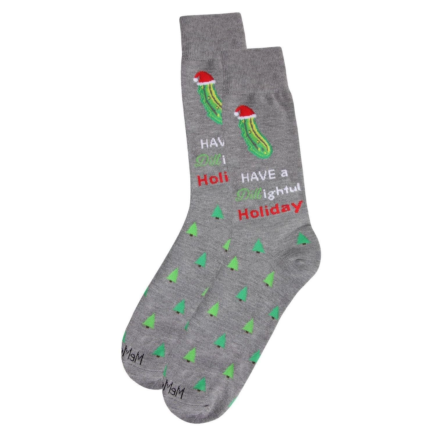 MeMoi Men's Dill-ightful Holiday Pickle Novelty Crew Socks
