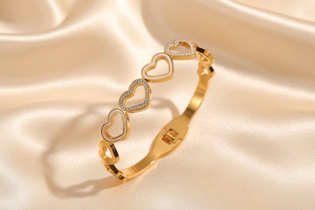DressAtR Women's Heart 18K Gold Plated Bangle Bracelet