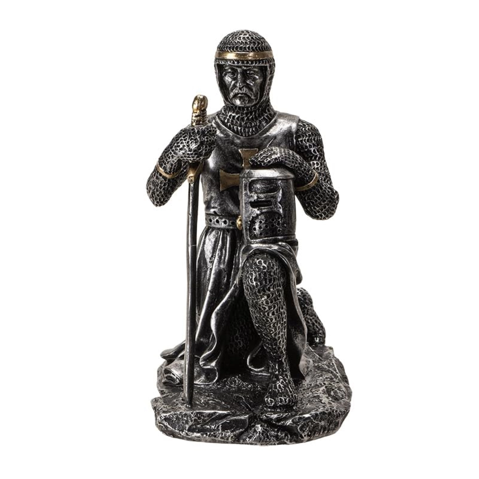 Pacific Giftware Kneeling Medieval Knight Figurine with Sword and Shield Detailed Resin Decor 6.1 inches Tall