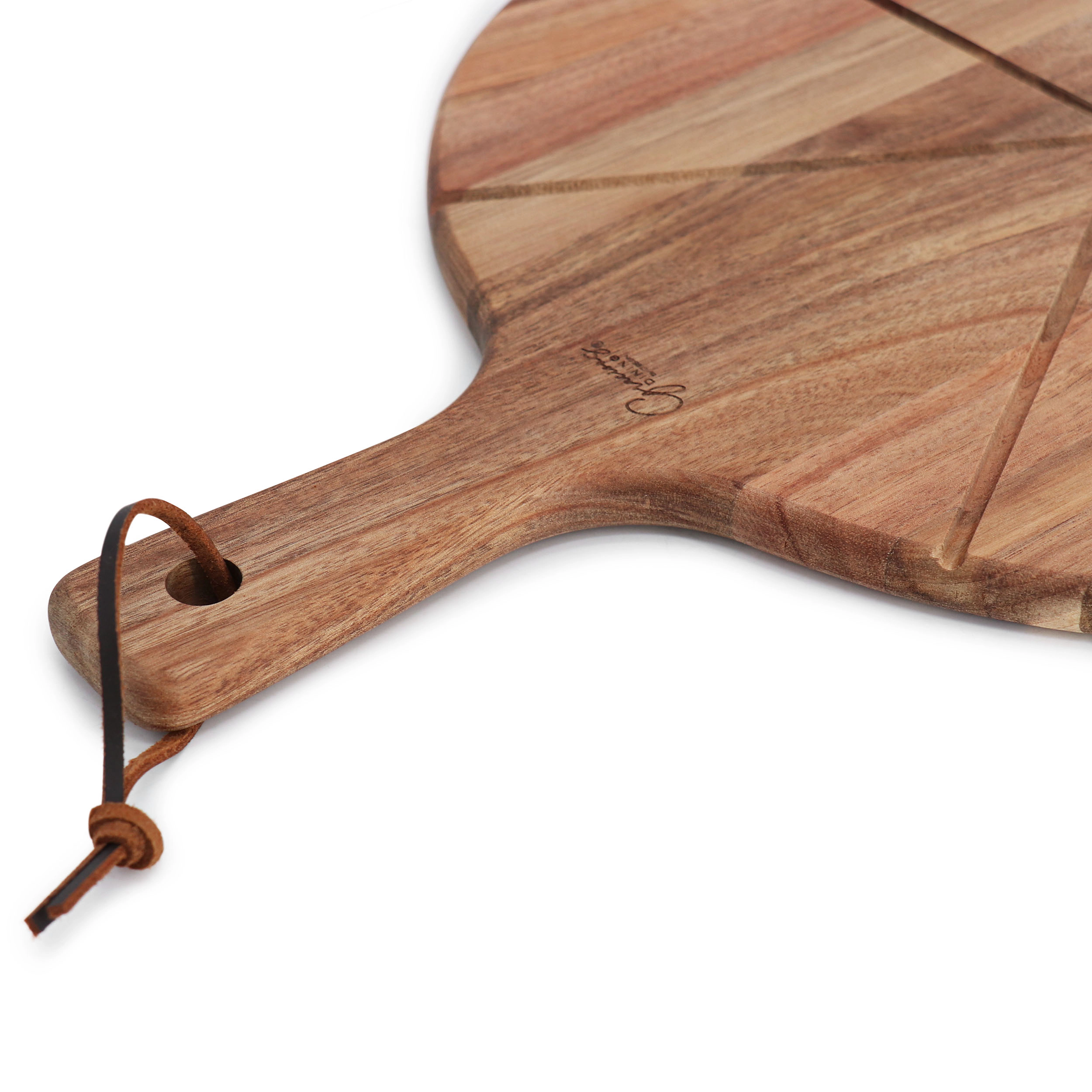 Gibson Elite 2 Piece Acacia Wood Serving Board and Pizza Cutter Set in Brown