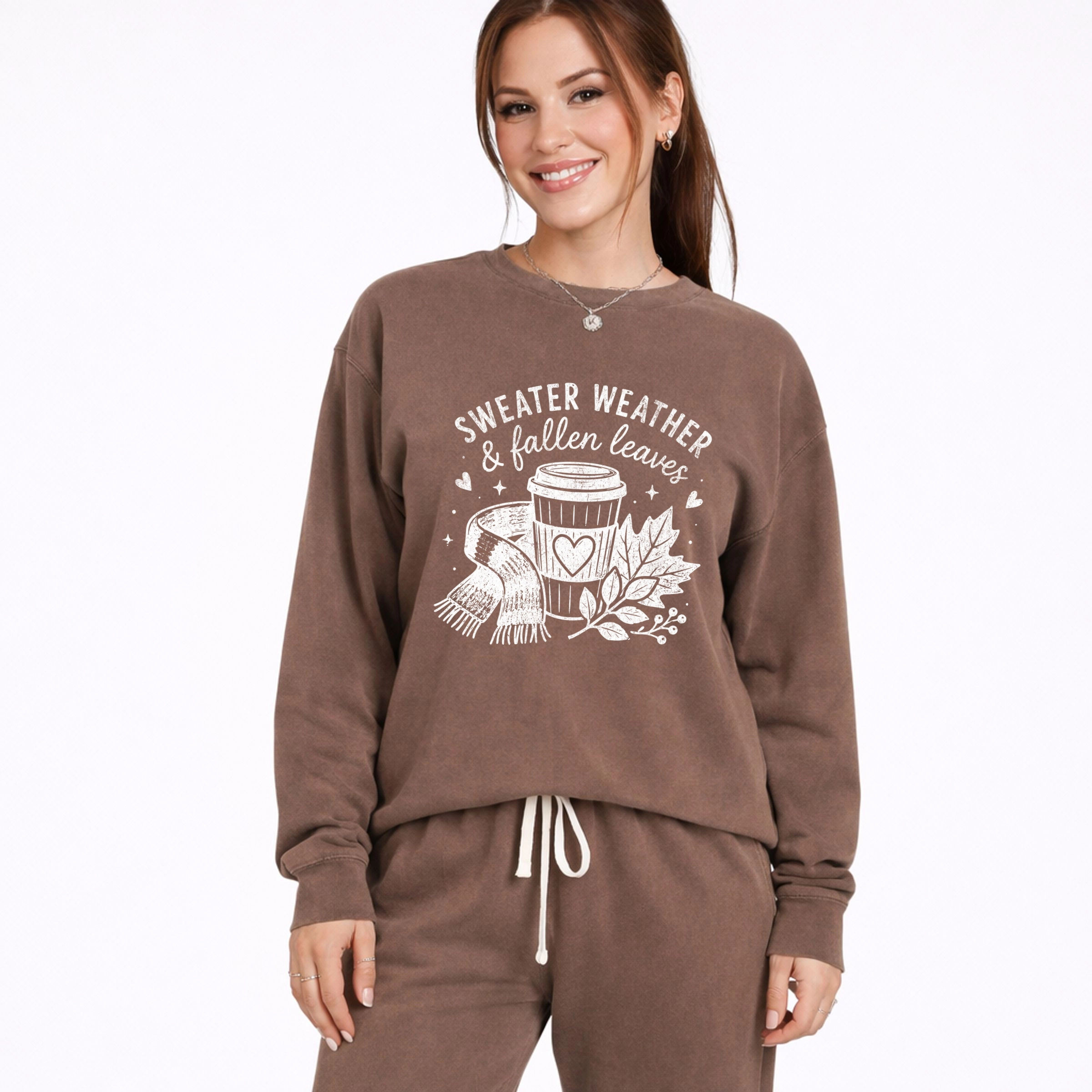 Simply Sage Market - Women's Lightweight Garment Dyed Sweatshirt Sweater Weather and Fallen Leaves