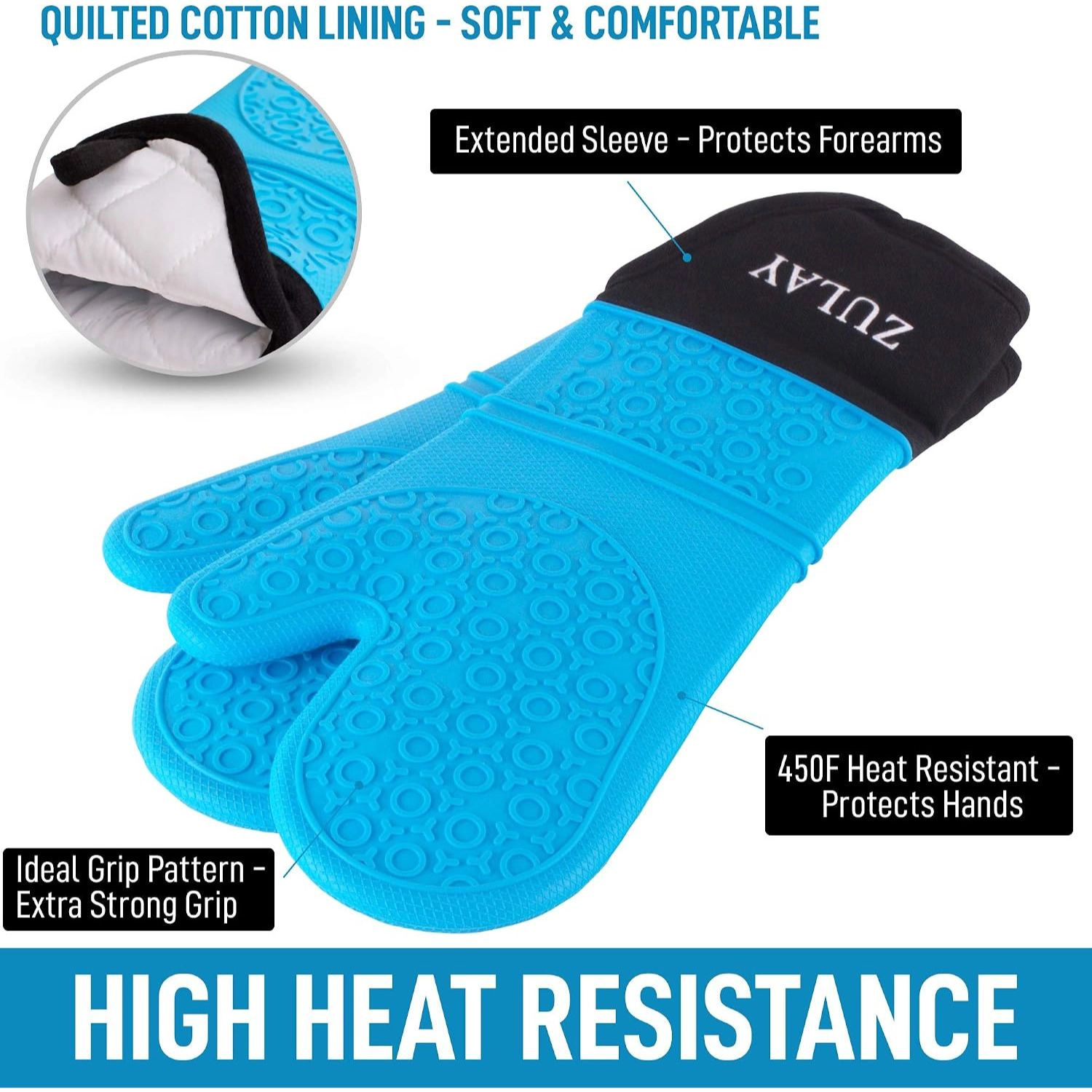 Zulay Kitchen Silicone Oven Mitts Set of 2 - Textured Non Slip Grip Heat Resistant