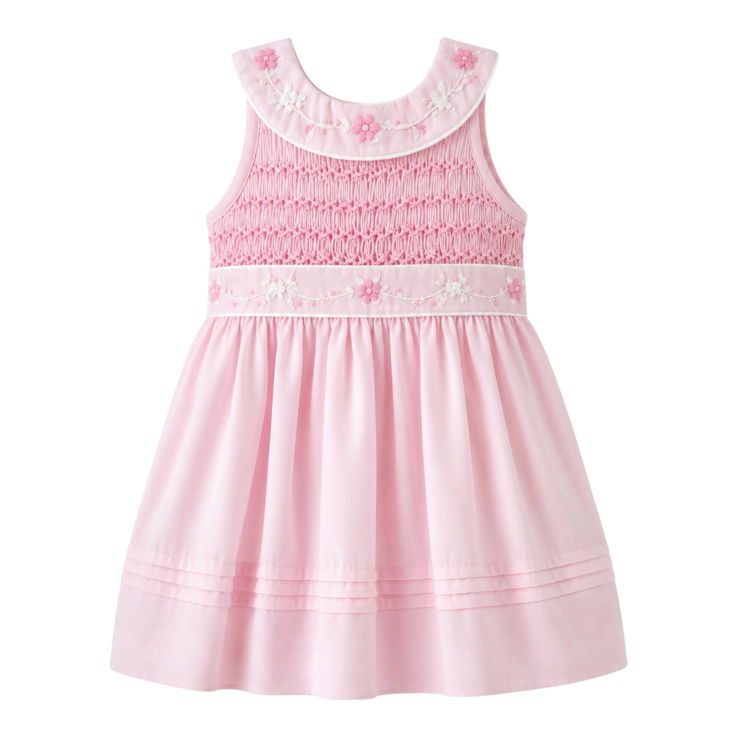 Laurenza's Girls Pink Smocked Dress with Floral Embroidery