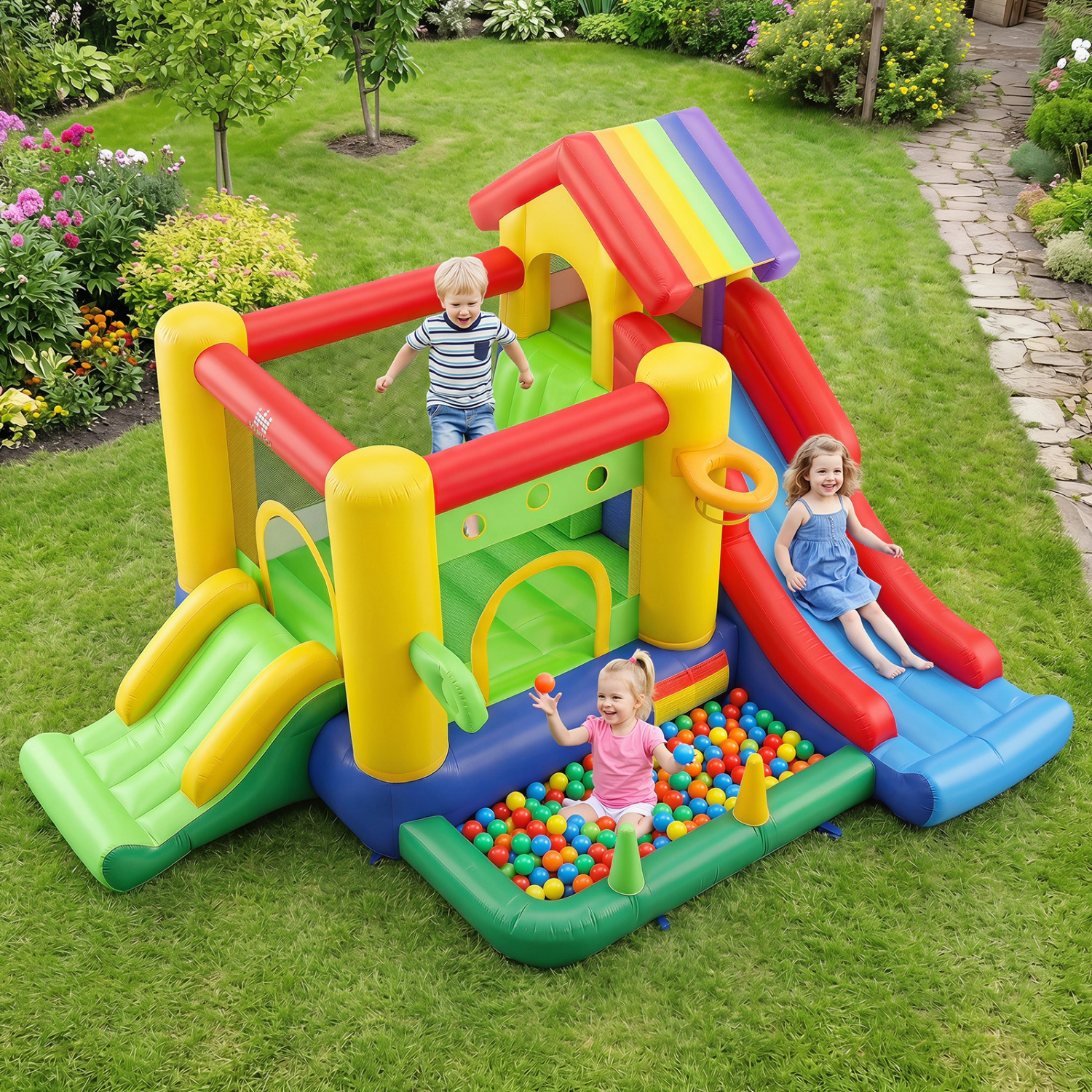 Hivvago Inflatable Bounce Castle with Double Slides and 735W Blower