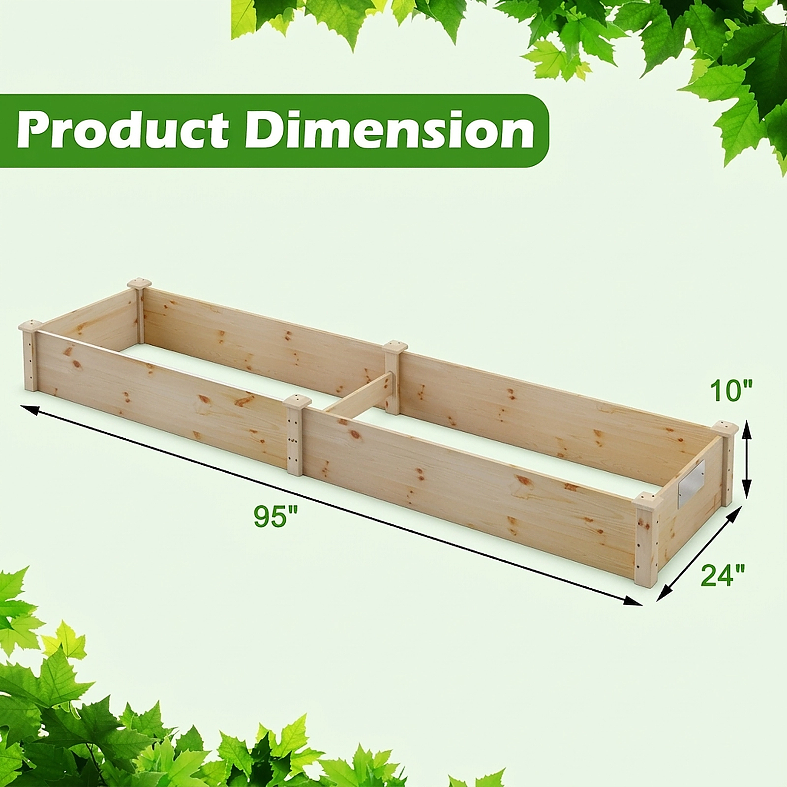 SUGIFT Solid Fir Wood Vegetable Raised Garden Bed 95 x 24 x 10 in Planter Box 19-lb Net Weight Natural/Brown/Orange