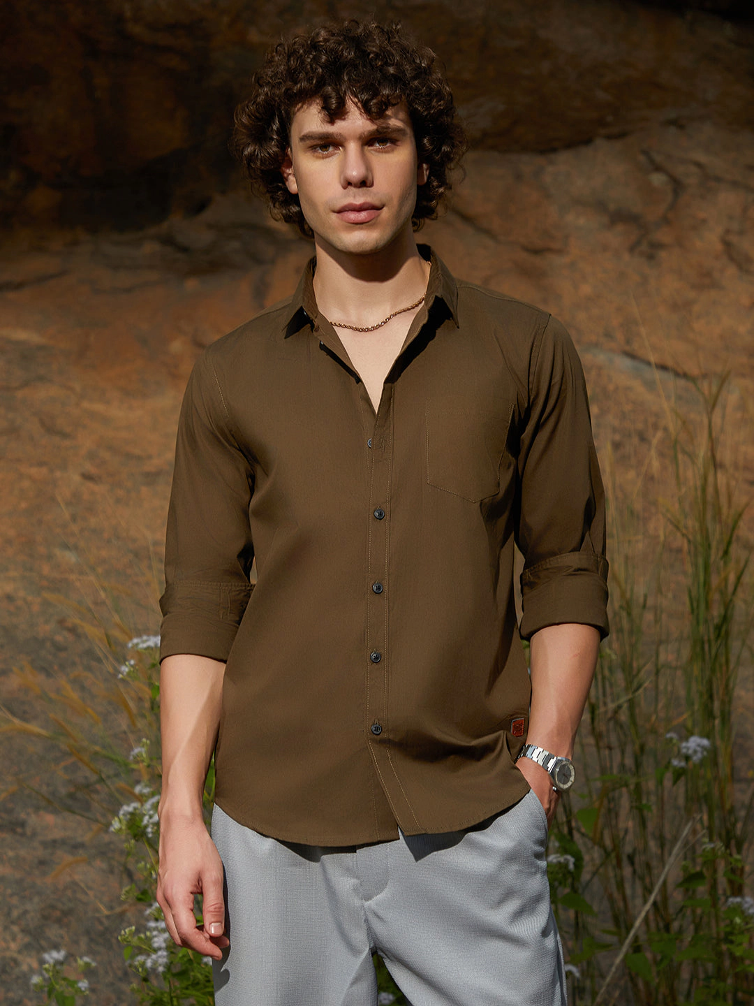 Cahoot Men's Solid Button-Up Shirt