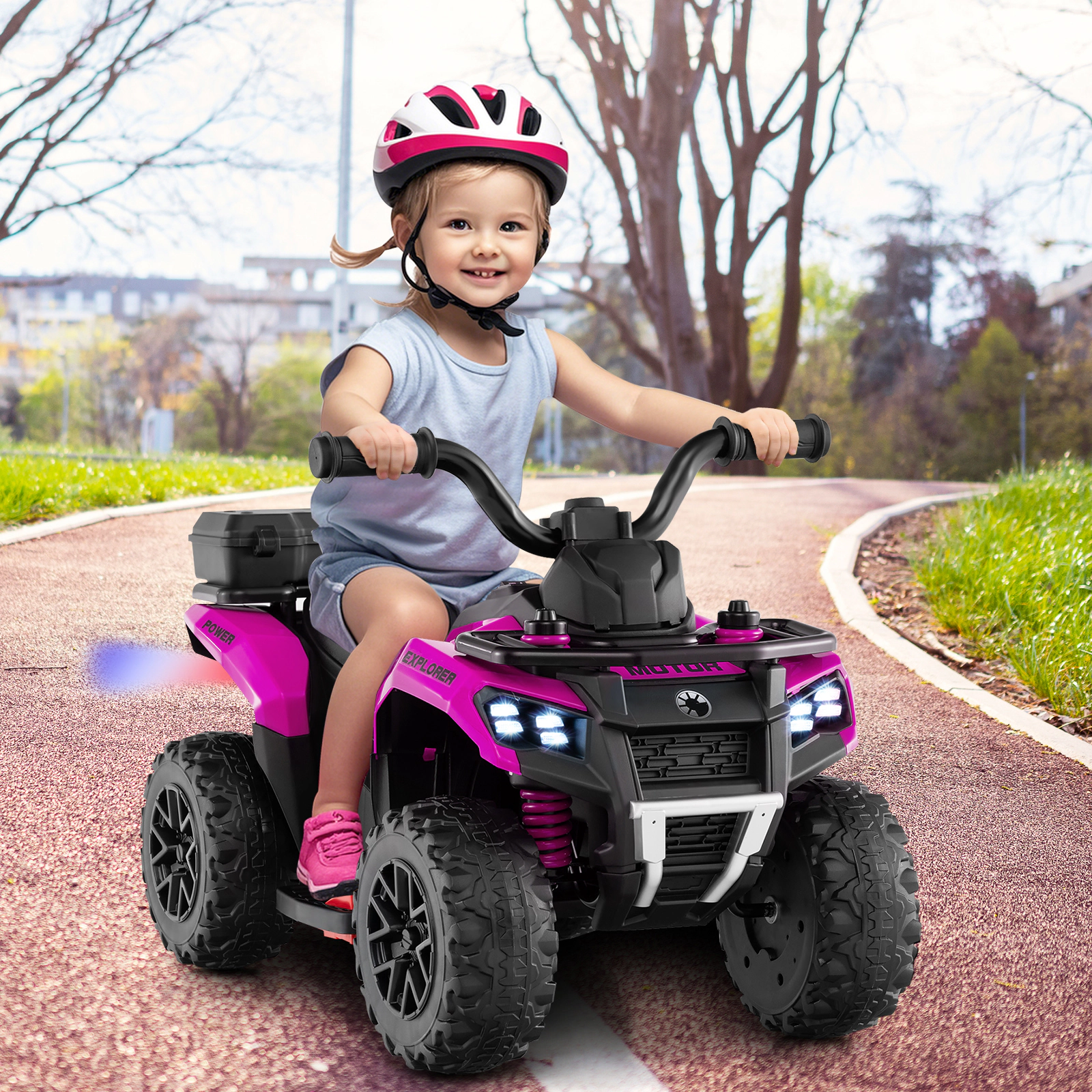 SUGIFT 6V Kids Ride On ATV with Spray Function and Storage Box 44-lb Capacity Ages 18 Months and Up 27-in Long Pink