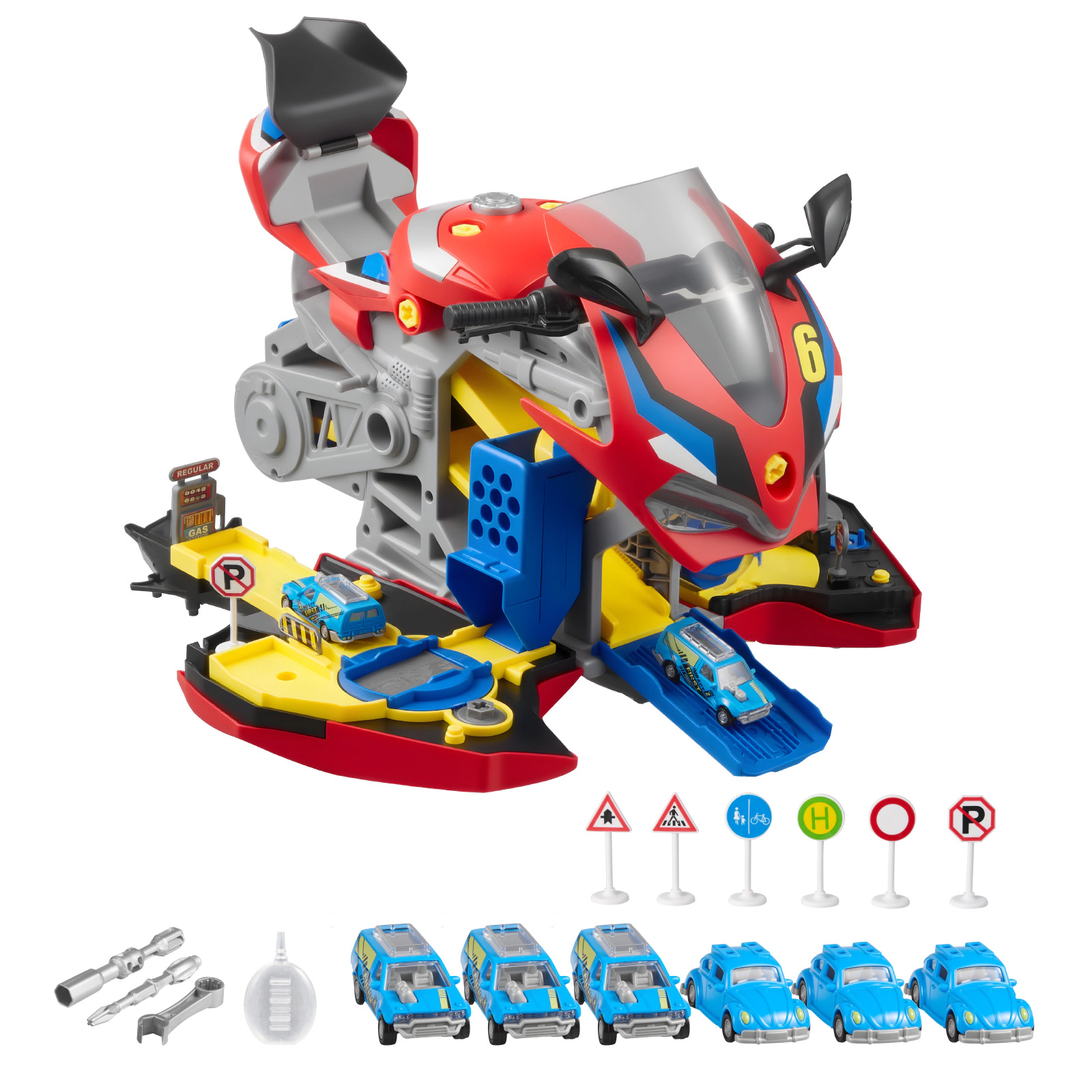 HONGGE Motorcycle Engine Toy 25 Pieces Motorcycle Mechanic Toy with Removable Parts Lights & Sounds Simulated Riding &