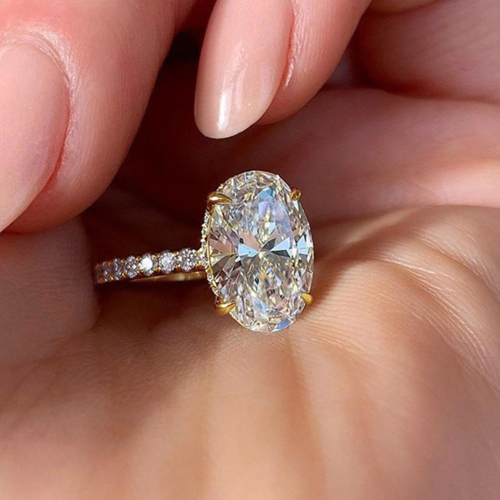 Wardrobe Whimsy Oval Cut Cubic Zirconia Hidden Halo Pave Shank Engagement Ring