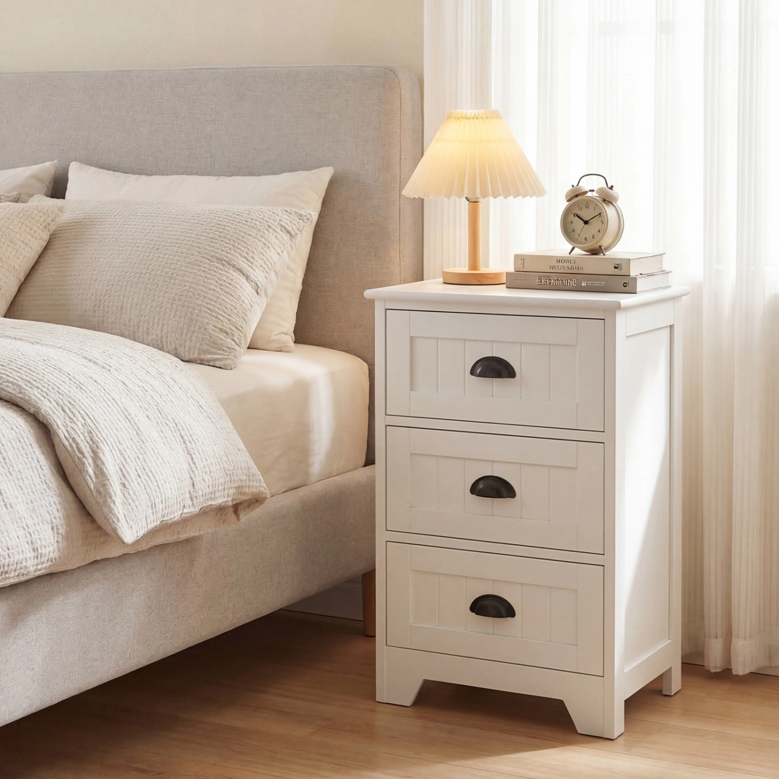 SUGIFT 3-Drawer MDF Nightstand with Storage End Table 88-lb Tabletop Capacity 20-lb Drawer Capacity 27-in Tall White