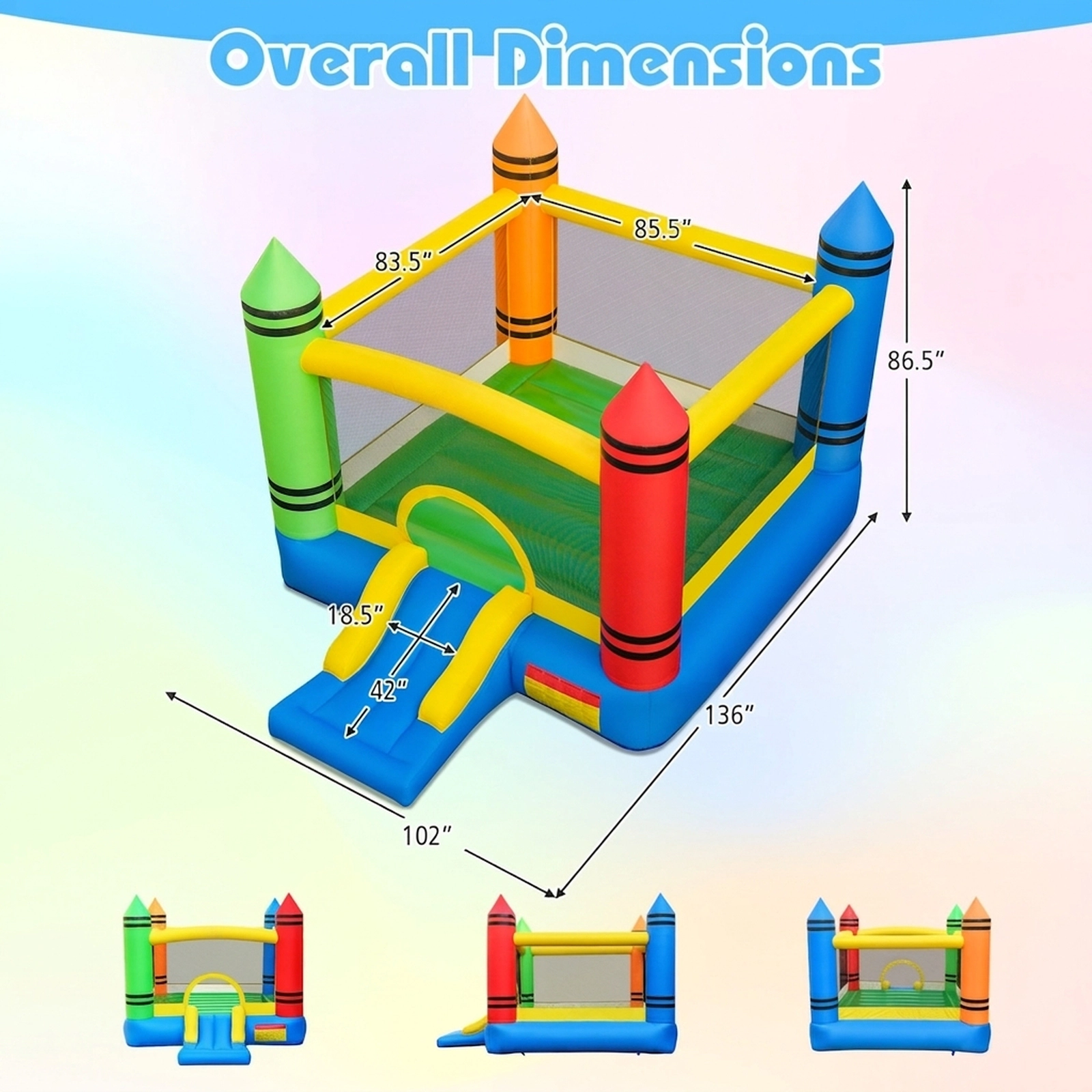 SUGIFT 550W Blower 2-in-1 Inflatable Bounce House Crayon Themed Kids Bouncer