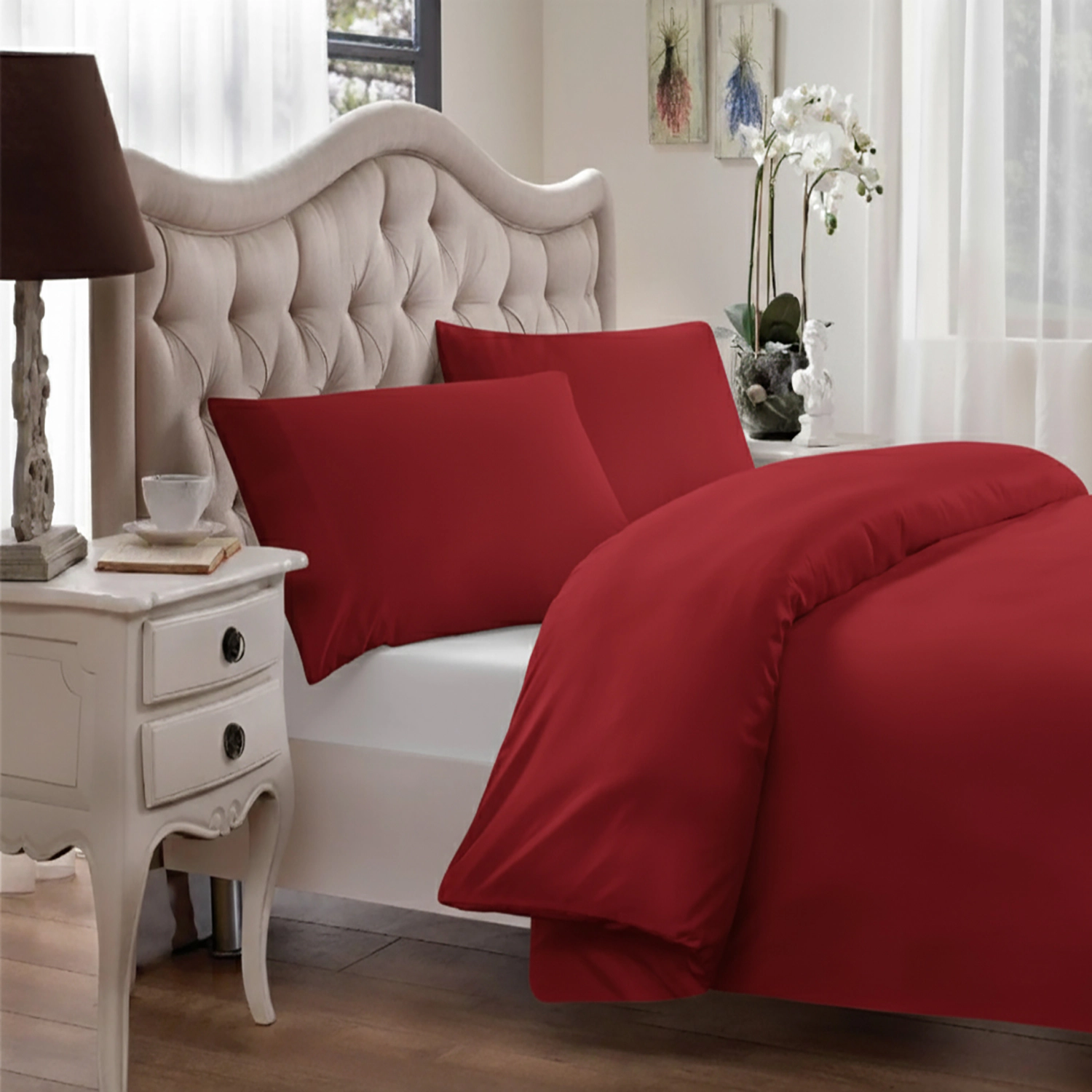 Brielle Home 100% Premium 300 TC Modal Bedding Collection Sateen Duvet Cover 68" x 86" and One 20" x 26" Sham Twin Red
