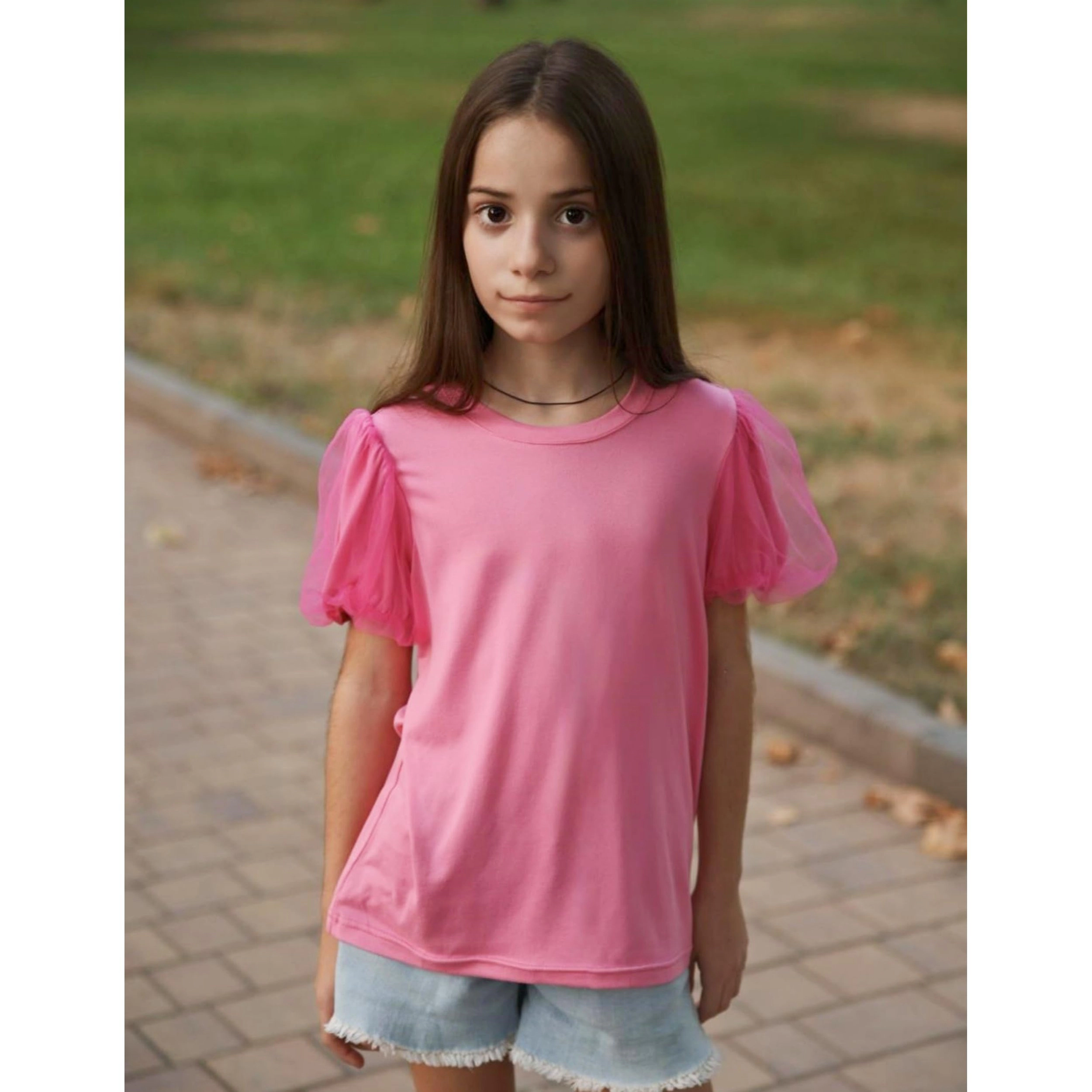 Arshiner Girl's Puff Short Sleeve Crew Neck T-Shirt