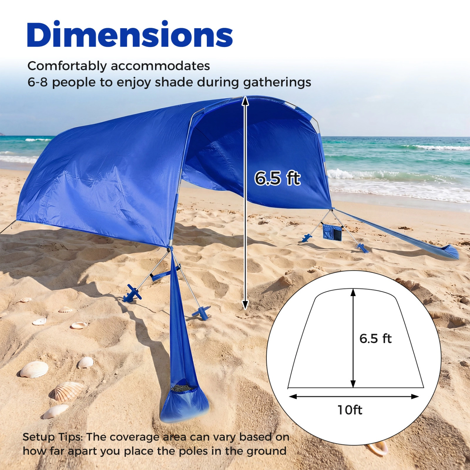 SUGIFT Navy Wind Powered Beach Sun Shelter Canopy with Aluminum Pole and 4 Sand Anchors 10-ft W 6.5-ft D 6.5-ft H