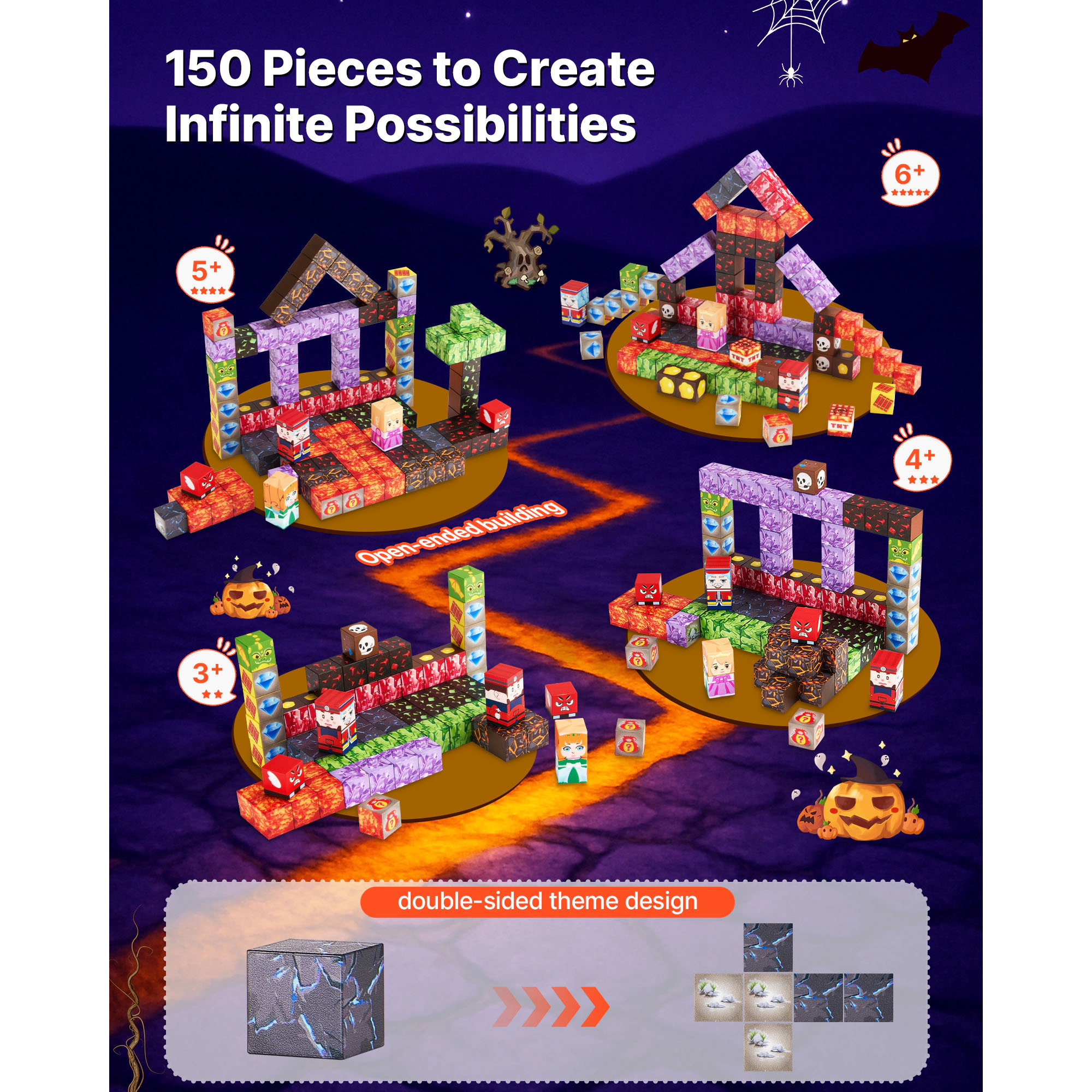 HONGGE Magnetic Blocks Dark Castle Set Magnetic Building Cubes for Kids STEM Montessori Sensory Toys for Christmas