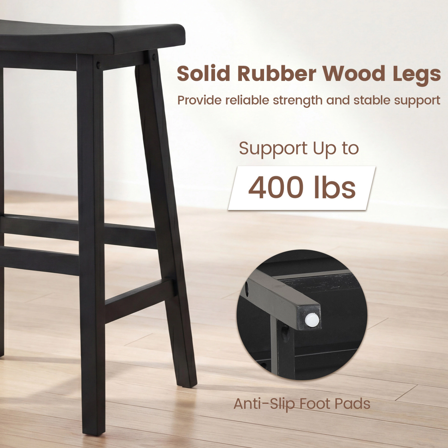 Glintex 2-Piece 24-Inch Backless Solid Wood Saddle Counter Stool Set