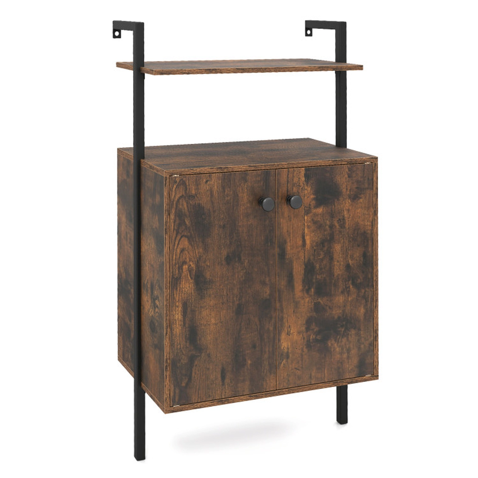 SUGIFT 132-lb Capacity Rustic Brown 2-Door Wall Mount Bookshelf with Storage Cabinet and Open Shelves