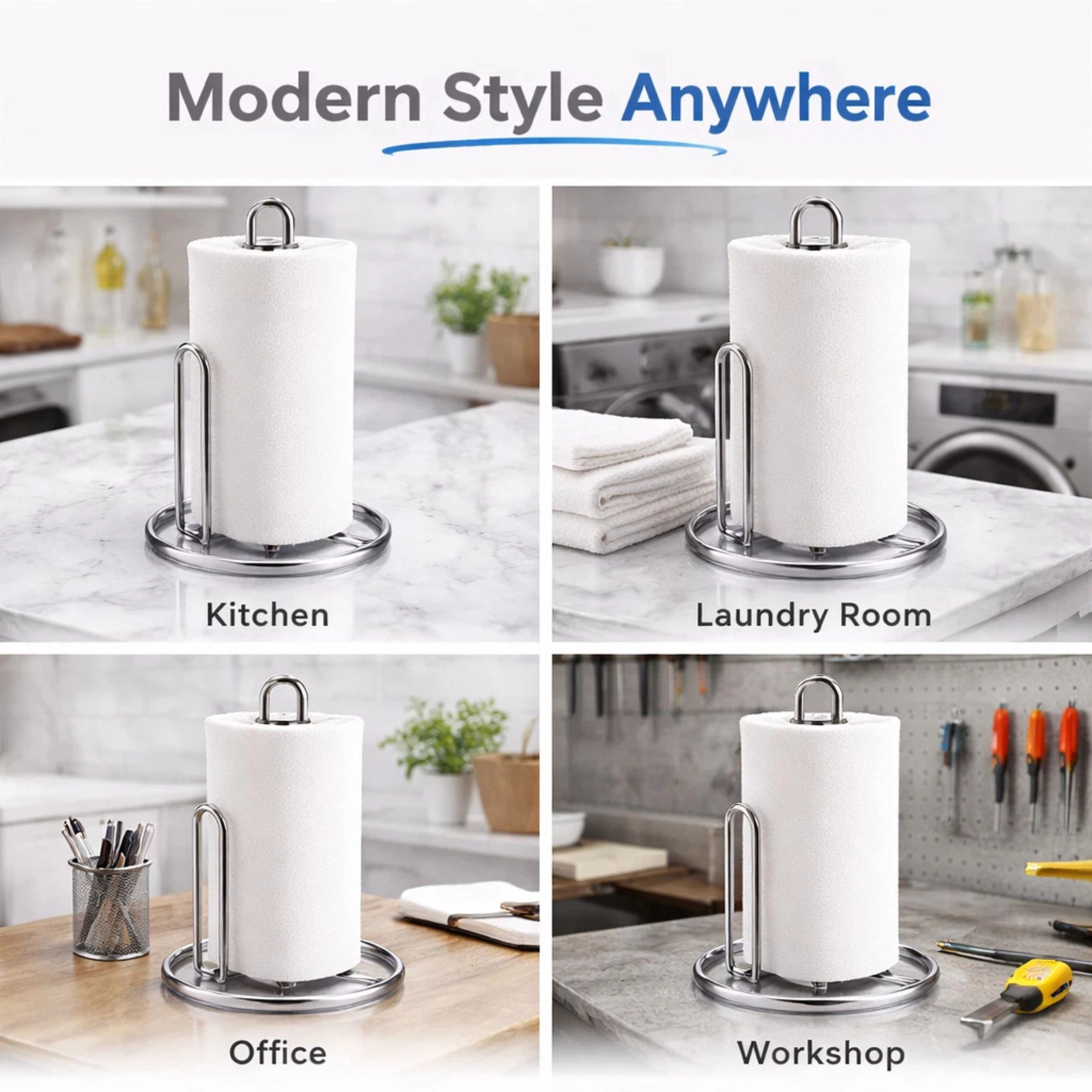 Home Collection Chrome Countertop Paper Towel Holder with Weighted Base Metal Stand