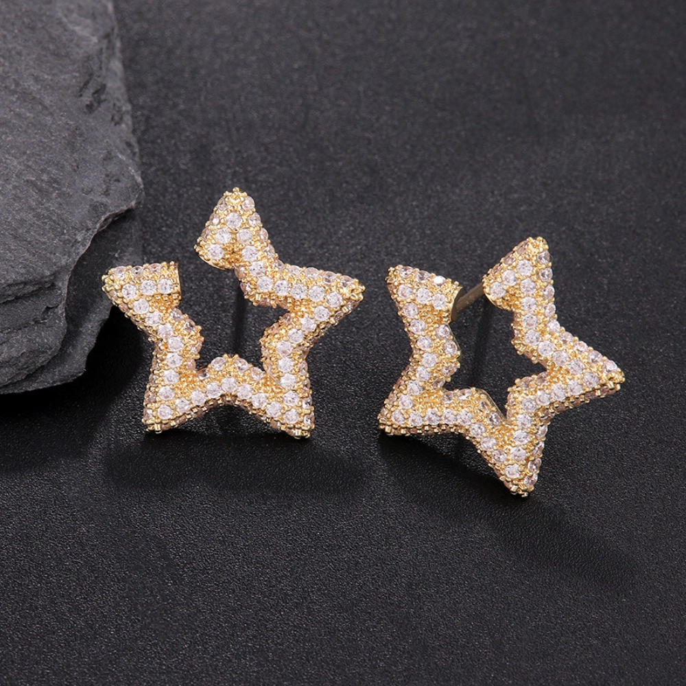 Pave Cubic Zirconia Hollow Star Stud Earring
