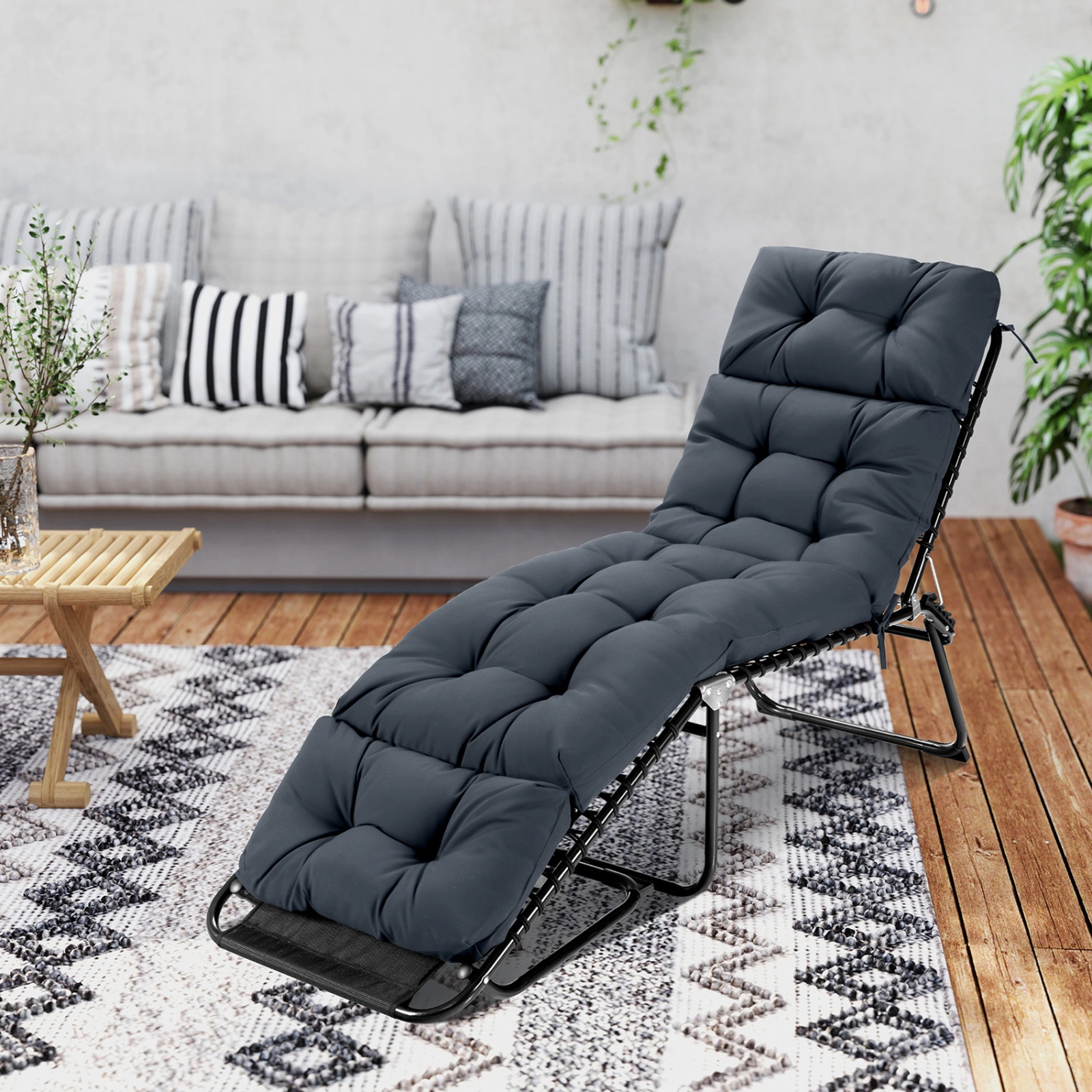 SUGIFT 2-Pack 73-in x 22-in Gray Waterproof Outdoor Lounge Chaise Cushions with High Back and 4 String Ties