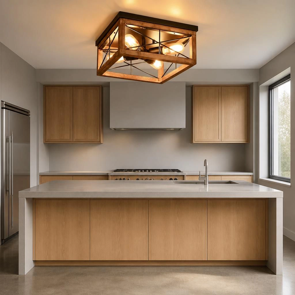 ELEMENT ACE Round Wood Metal Flush Mount Ceiling Light