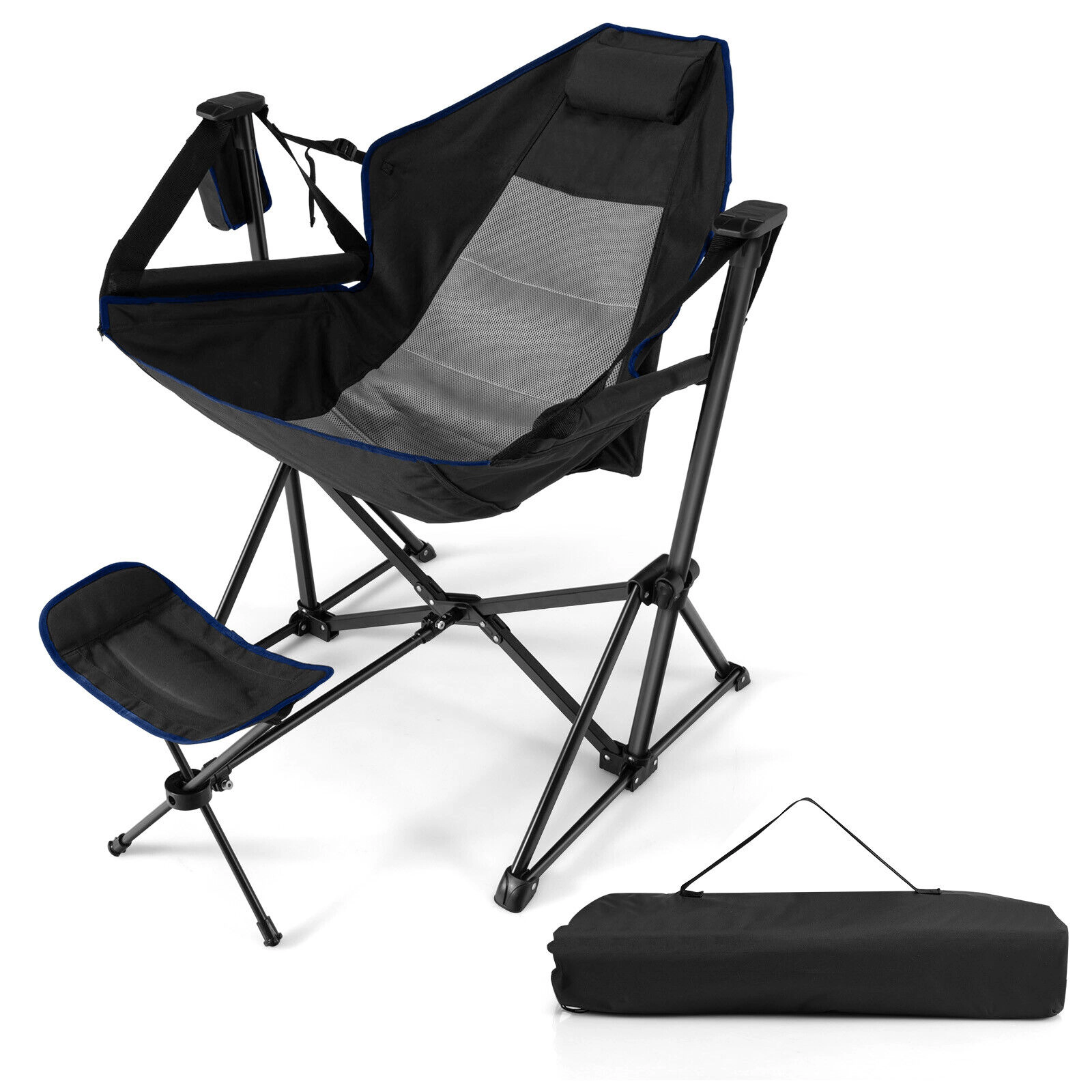 SUGIFT Black Hammock Camping Chair with Retractable Footrest 36-in W 31.5-in to 42-in H 330-lb Seat Capacity