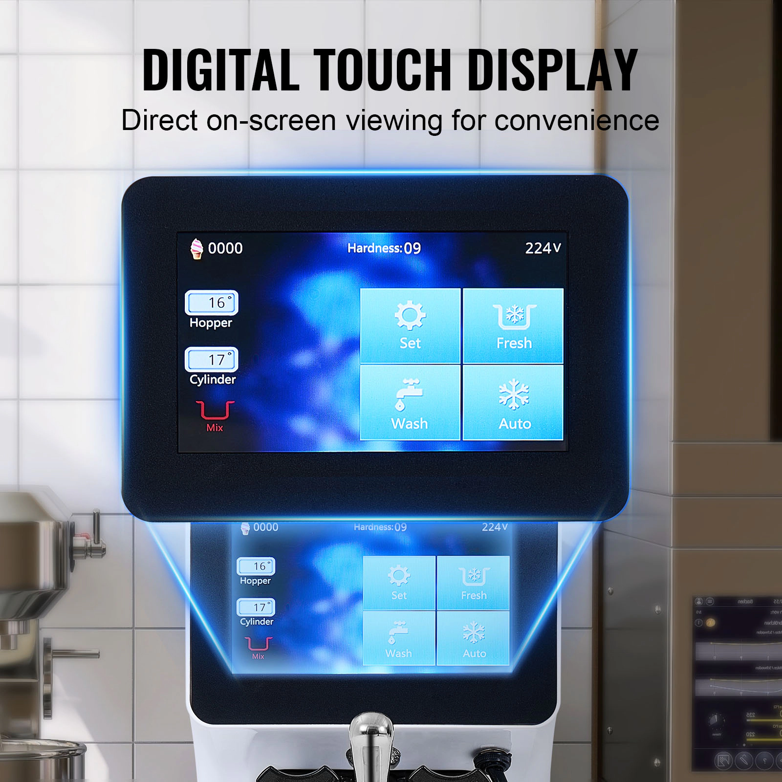HONGGE Commercial Ice Cream Machine, Countertop Soft Serve Ice Cream Maker, 4L Hopper Cylinder, Auto Clean Pre-cooling